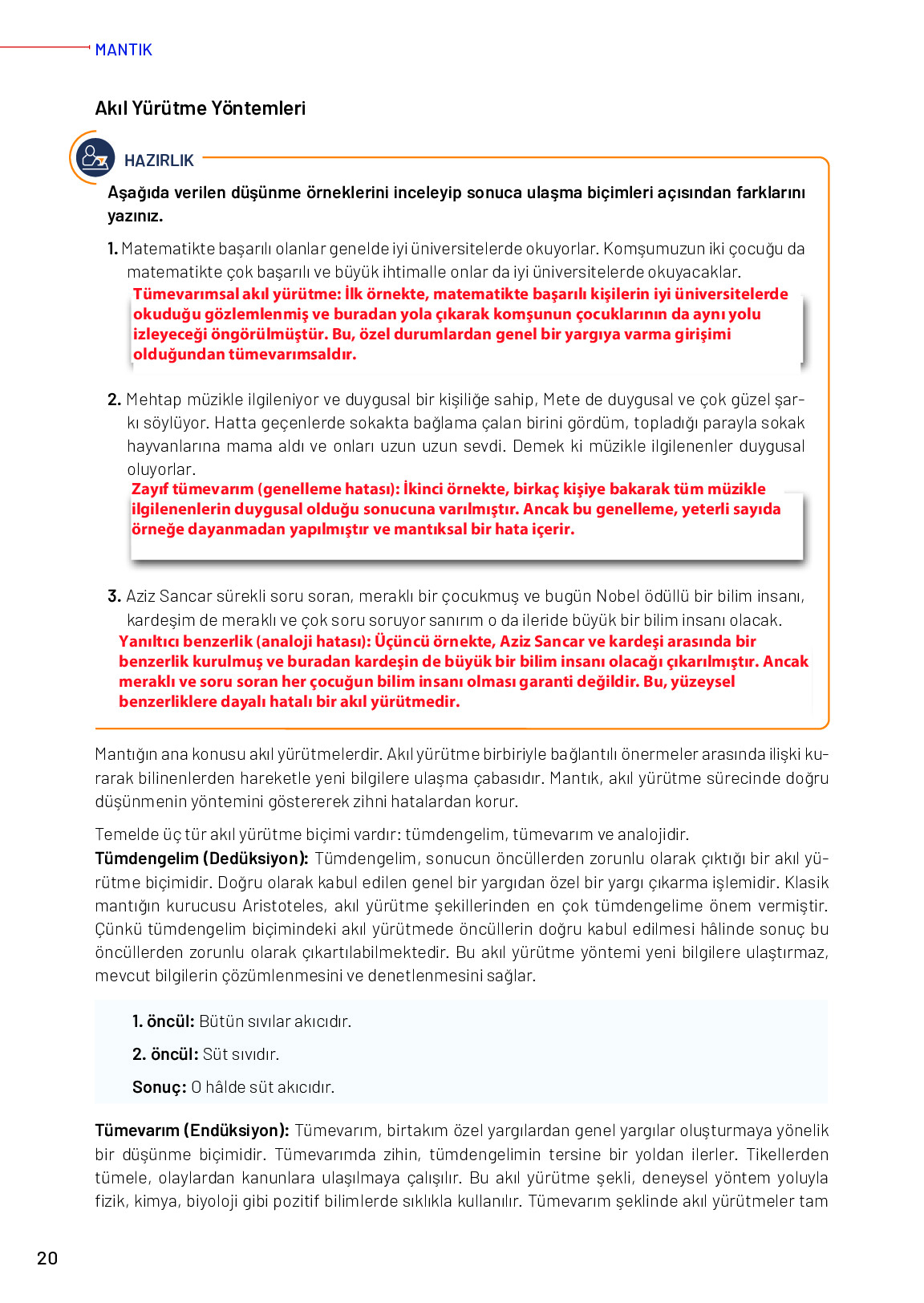 11-12. Sınıf Meb Yayınları Mantık Ders Kitabı Sayfa 20 Cevapları