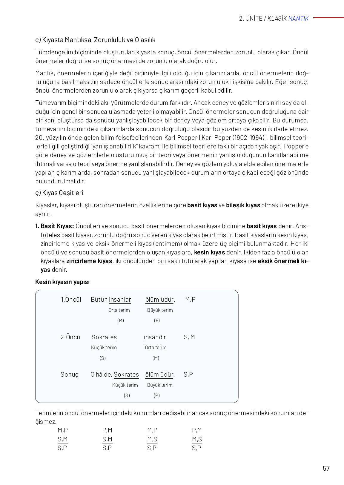 11-12. Sınıf Meb Yayınları Mantık Ders Kitabı Sayfa 57 Cevapları