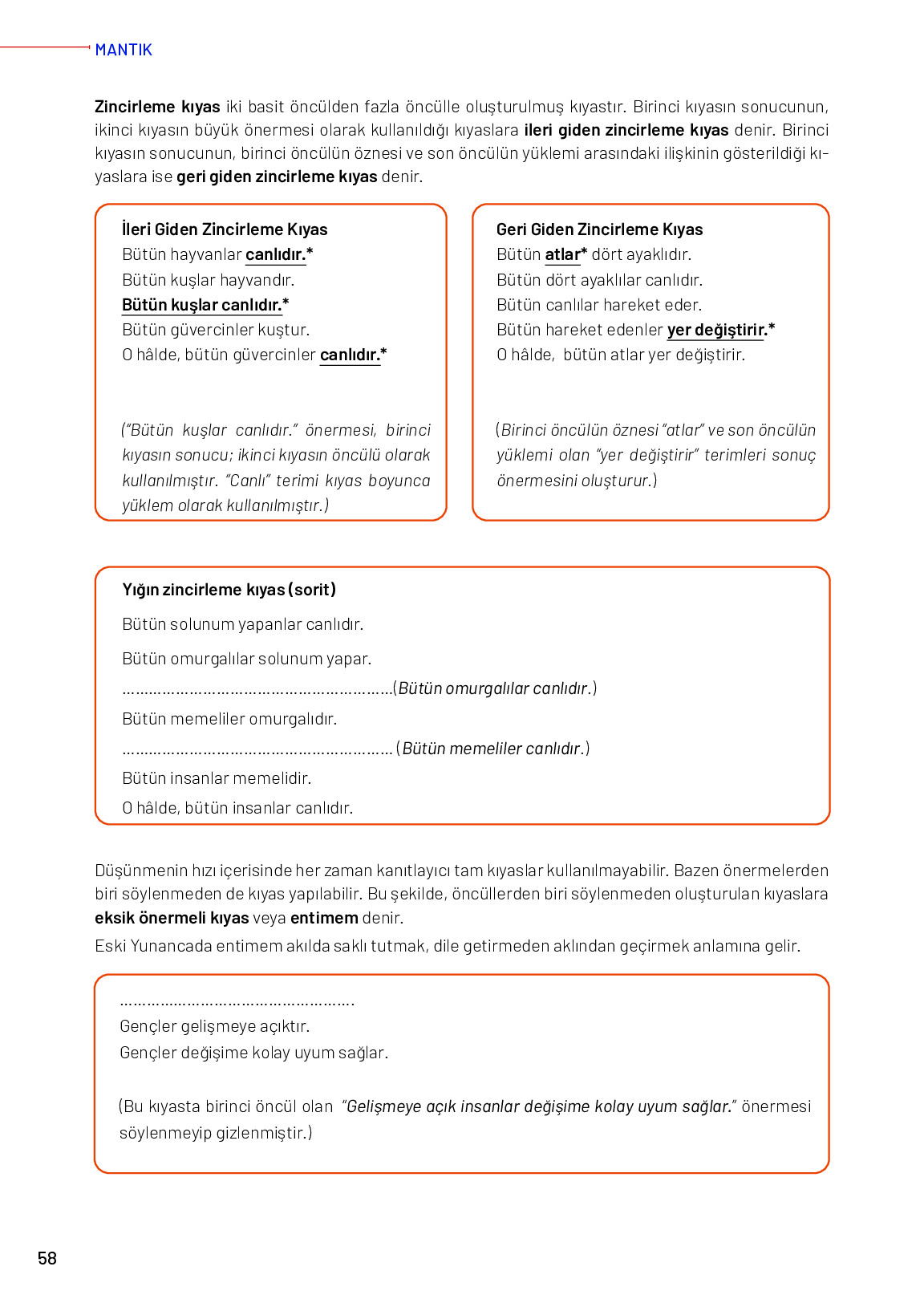 11-12. Sınıf Meb Yayınları Mantık Ders Kitabı Sayfa 58 Cevapları