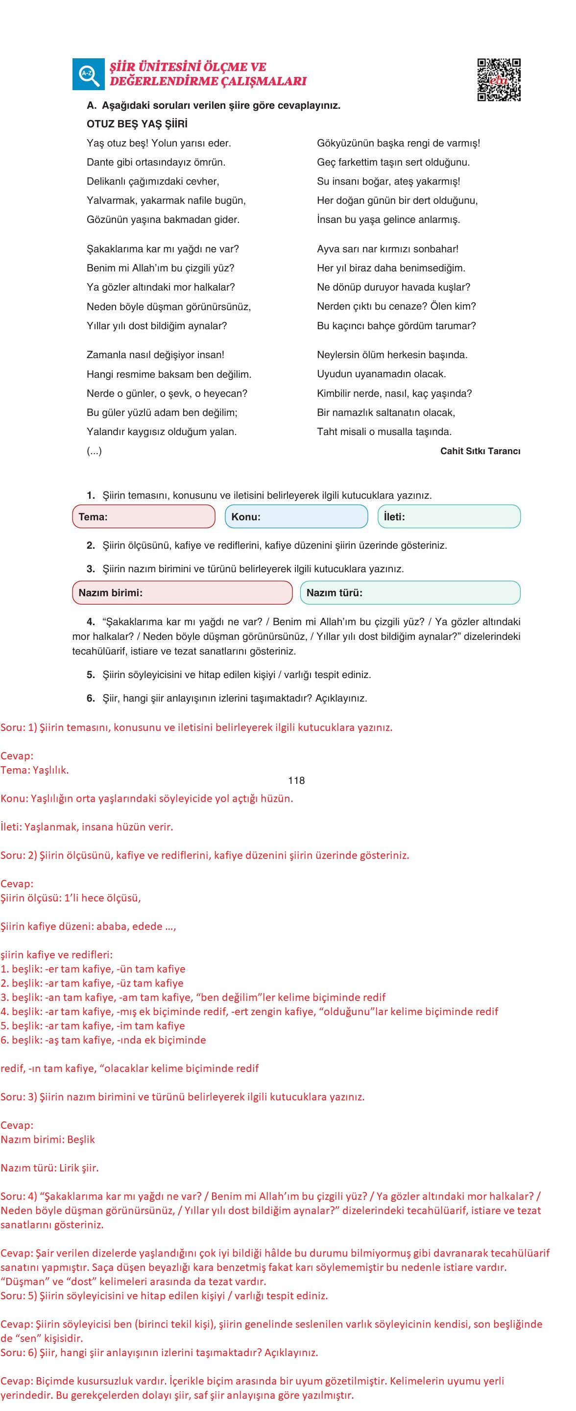 11. Sınıf Gizem Yayınları Türk Dili Ve Edebiyatı Ders Kitabı Sayfa 118 Cevapları