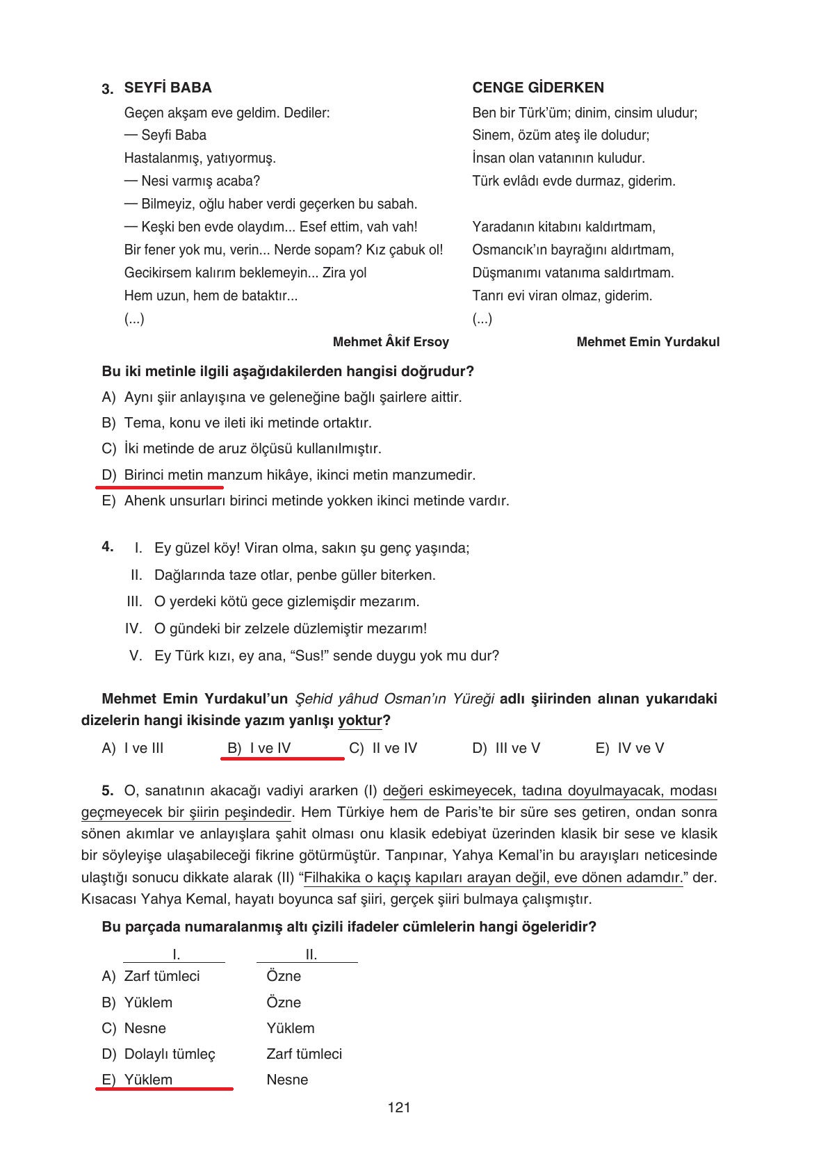 11. Sınıf Gizem Yayınları Türk Dili Ve Edebiyatı Ders Kitabı Sayfa 121 Cevapları