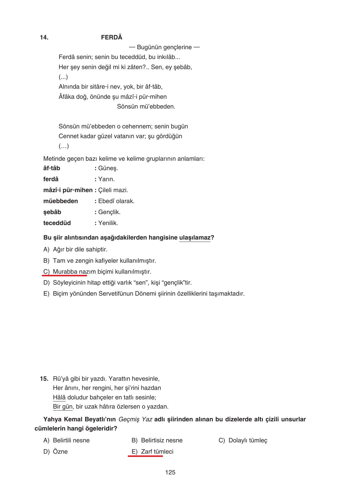 11. Sınıf Gizem Yayınları Türk Dili Ve Edebiyatı Ders Kitabı Sayfa 125 Cevapları 11. Sınıf Gizem Yayınları Türk Dili Ve Edebiyatı Ders Kitabı Sayfa 125 Cevapları