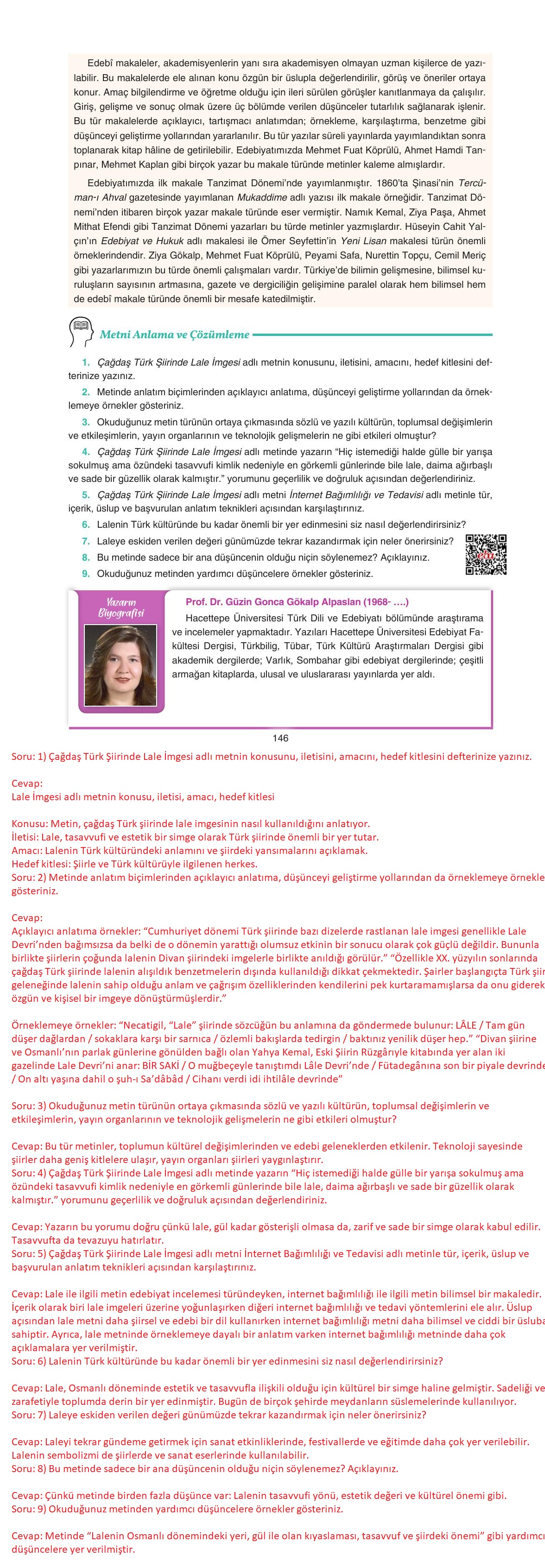 11. Sınıf Gizem Yayınları Türk Dili Ve Edebiyatı Ders Kitabı Sayfa 146 Cevapları