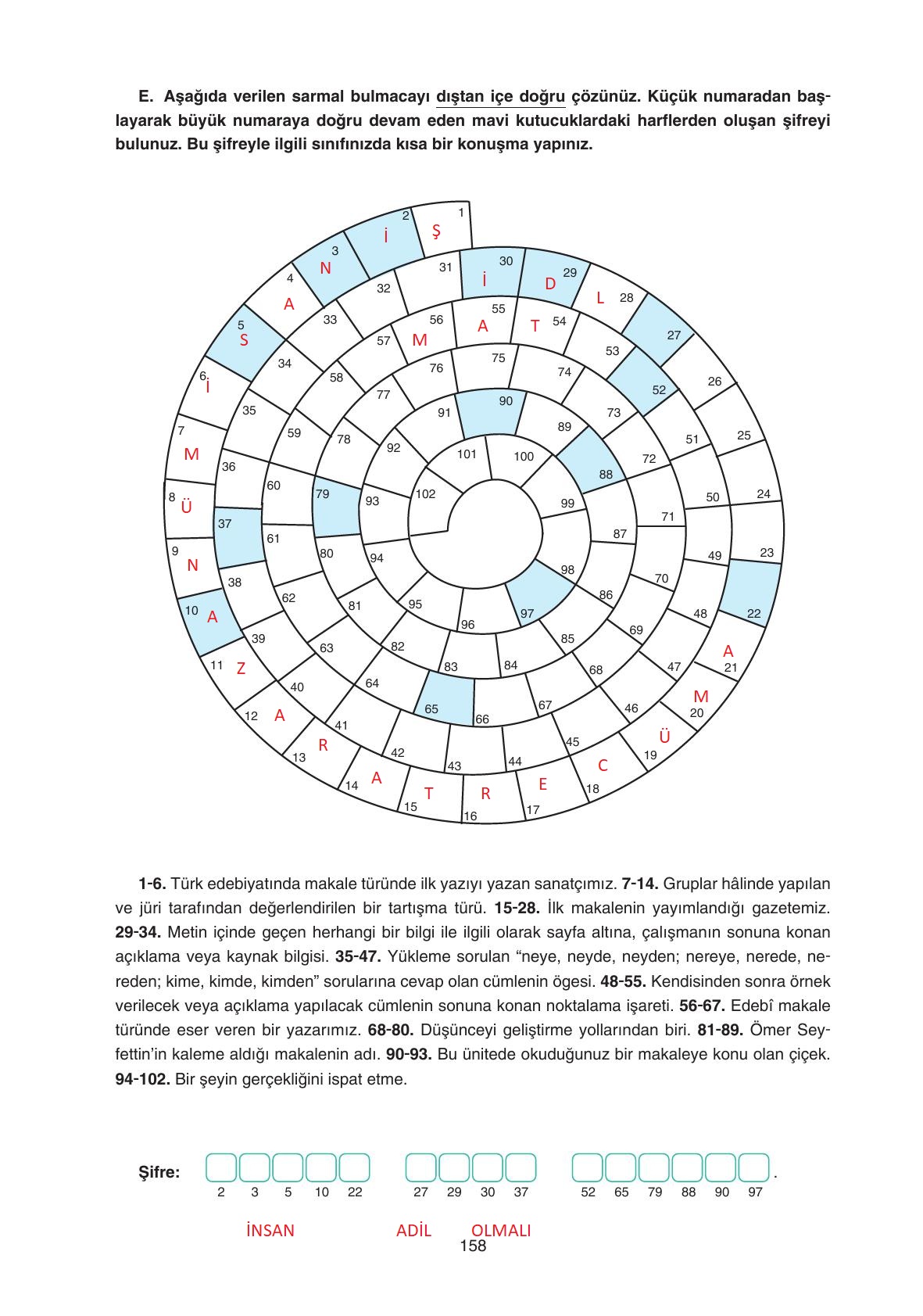 11. Sınıf Gizem Yayınları Türk Dili Ve Edebiyatı Ders Kitabı Sayfa 158 Cevapları