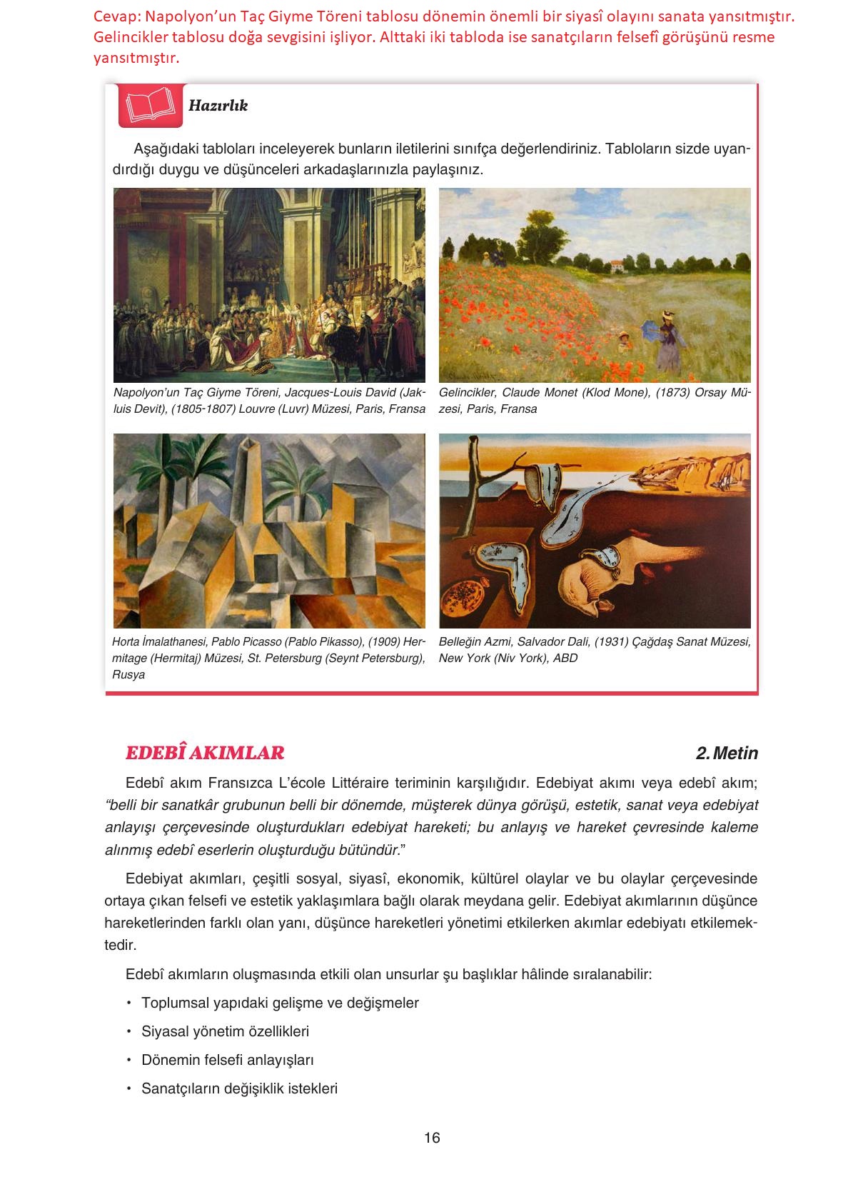 11. Sınıf Gizem Yayınları Türk Dili Ve Edebiyatı Ders Kitabı Sayfa 16 Cevapları