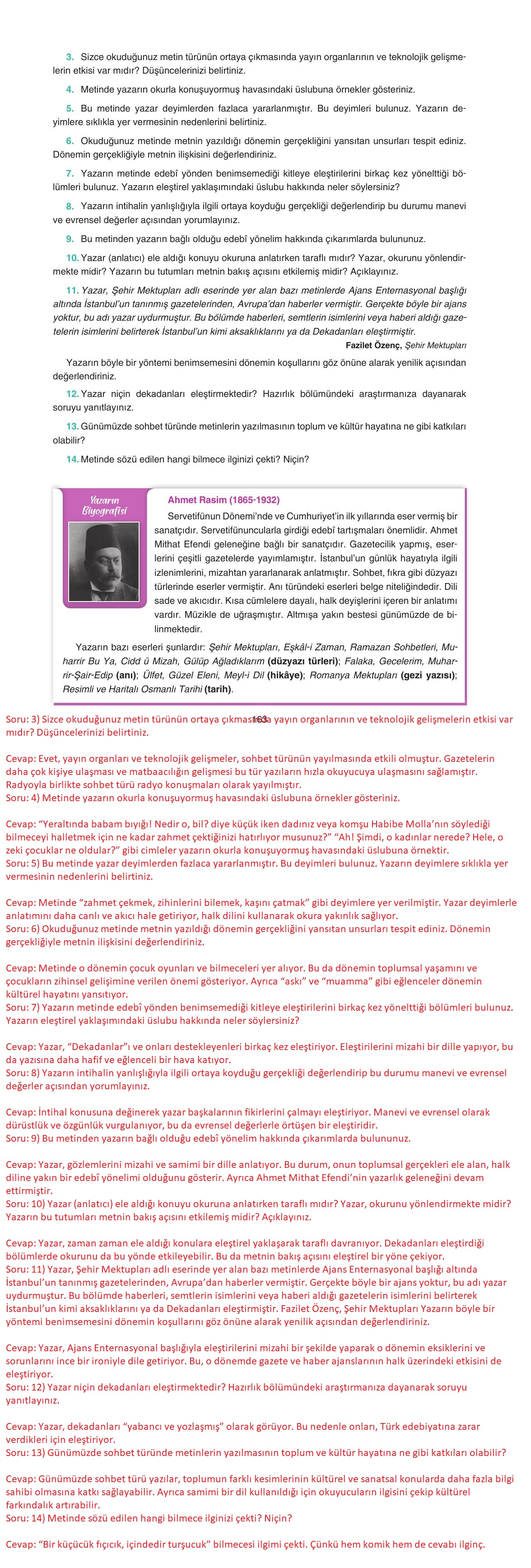 11. Sınıf Gizem Yayınları Türk Dili Ve Edebiyatı Ders Kitabı Sayfa 163 Cevapları