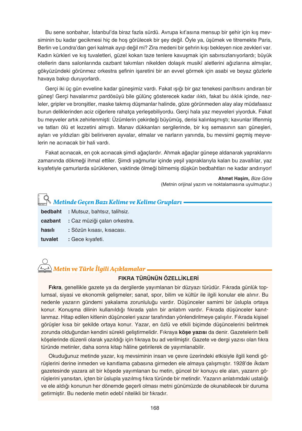 11. Sınıf Gizem Yayınları Türk Dili Ve Edebiyatı Ders Kitabı Sayfa 168 Cevapları