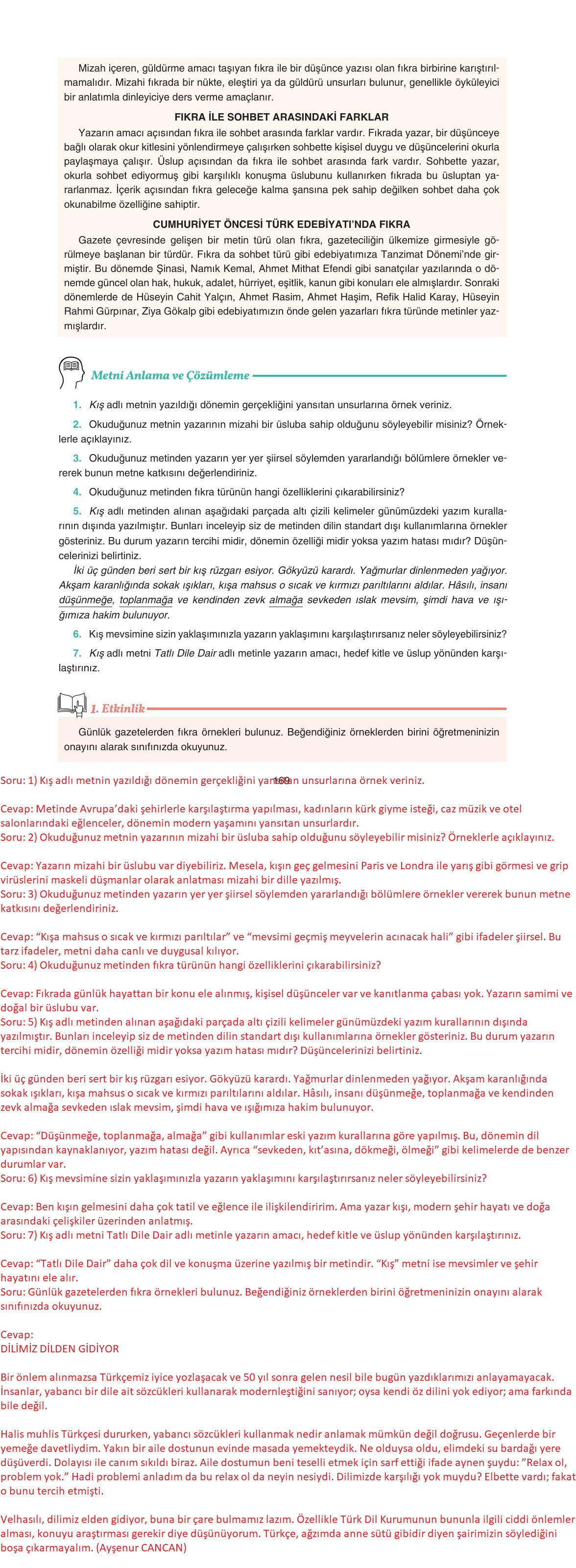 11. Sınıf Gizem Yayınları Türk Dili Ve Edebiyatı Ders Kitabı Sayfa 169 Cevapları 11. Sınıf Gizem Yayınları Türk Dili Ve Edebiyatı Ders Kitabı Sayfa 169 Cevapları