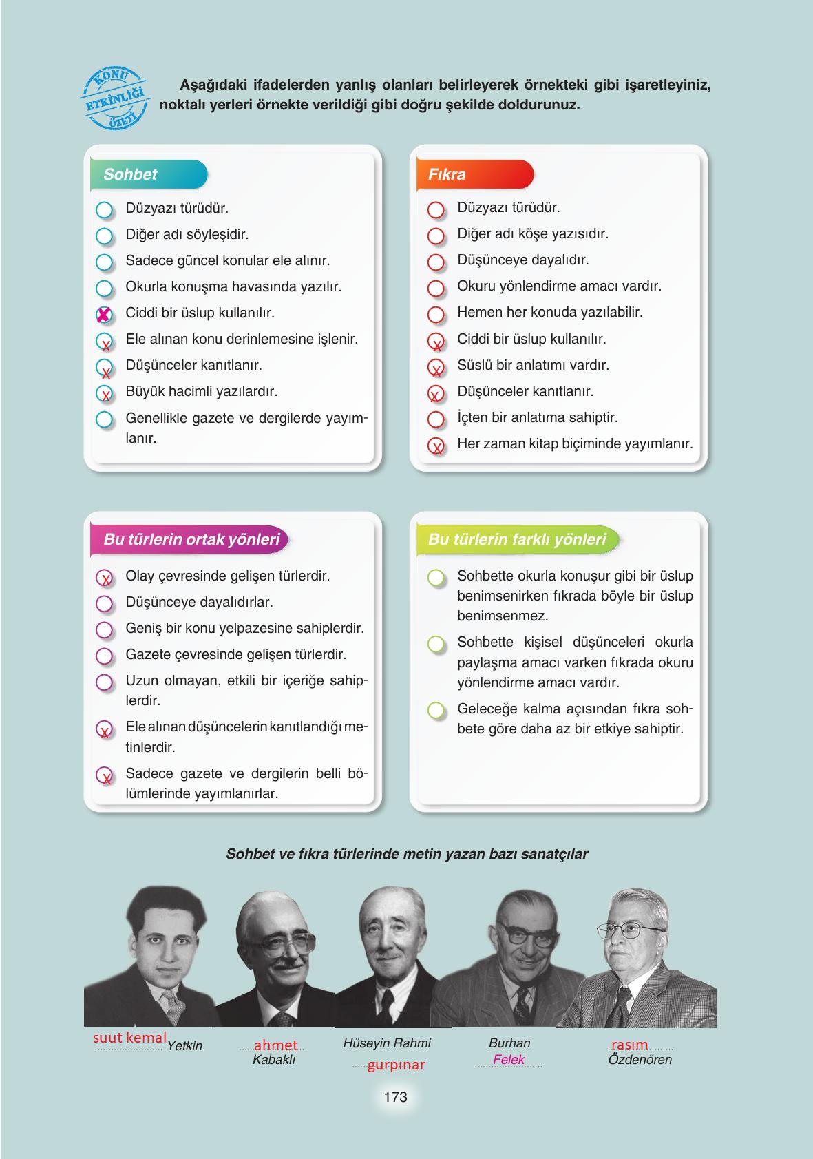 11. Sınıf Gizem Yayınları Türk Dili Ve Edebiyatı Ders Kitabı Sayfa 173 Cevapları 11. Sınıf Gizem Yayınları Türk Dili Ve Edebiyatı Ders Kitabı Sayfa 173 Cevapları