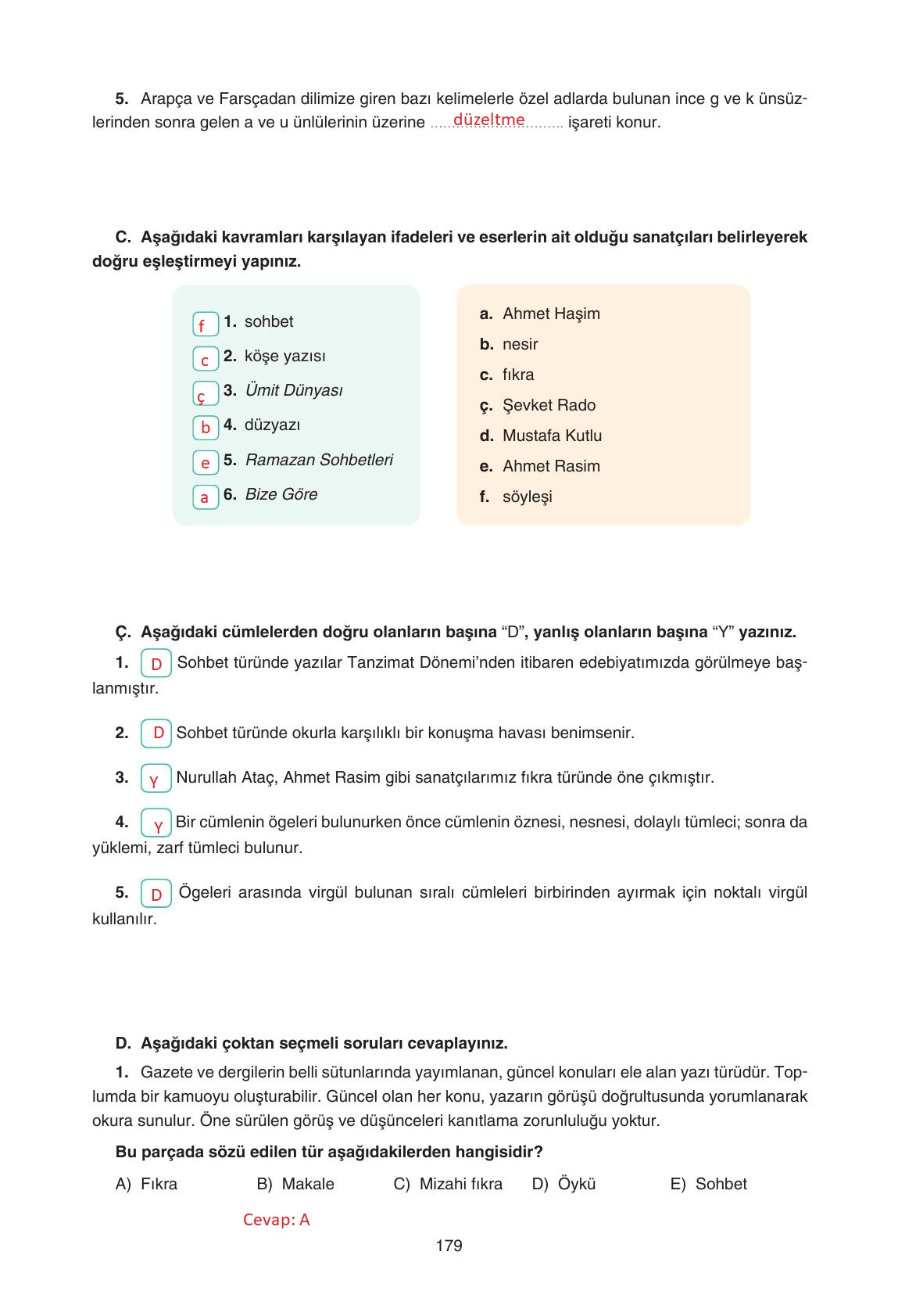 11. Sınıf Gizem Yayınları Türk Dili Ve Edebiyatı Ders Kitabı Sayfa 179 Cevapları 11. Sınıf Gizem Yayınları Türk Dili Ve Edebiyatı Ders Kitabı Sayfa 179 Cevapları