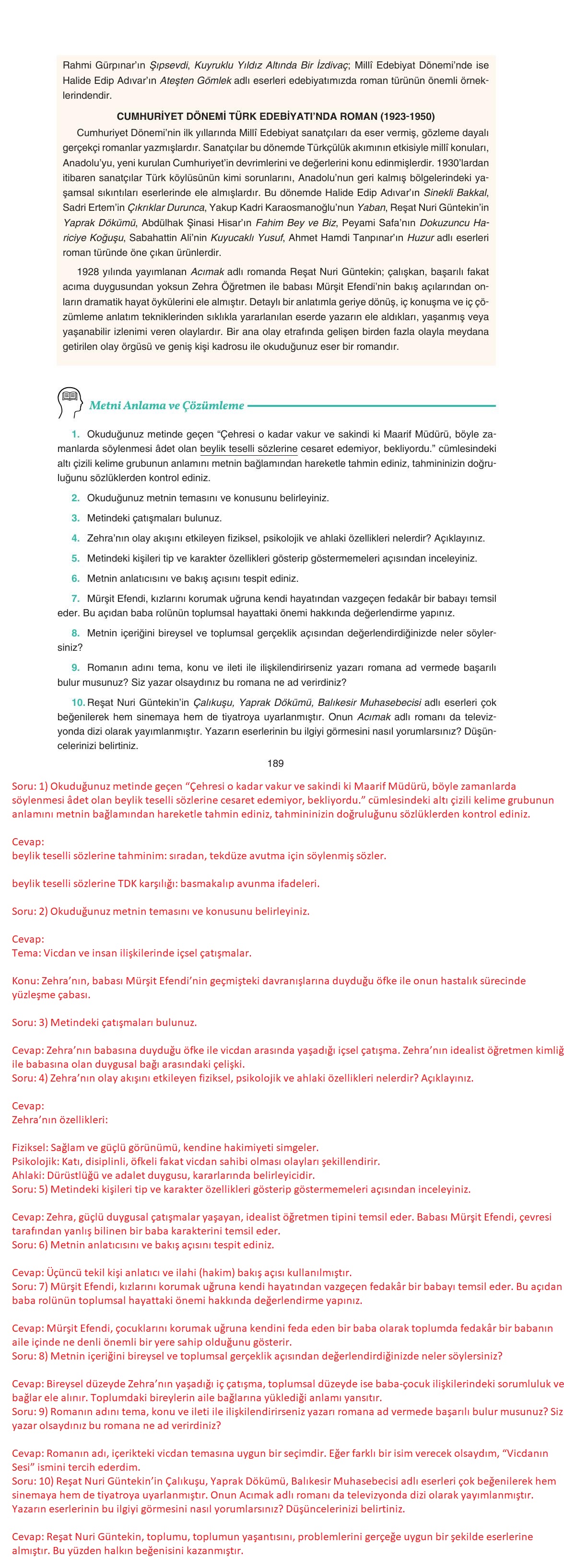 11. Sınıf Gizem Yayınları Türk Dili Ve Edebiyatı Ders Kitabı Sayfa 189 Cevapları 11. Sınıf Gizem Yayınları Türk Dili Ve Edebiyatı Ders Kitabı Sayfa 189 Cevapları
