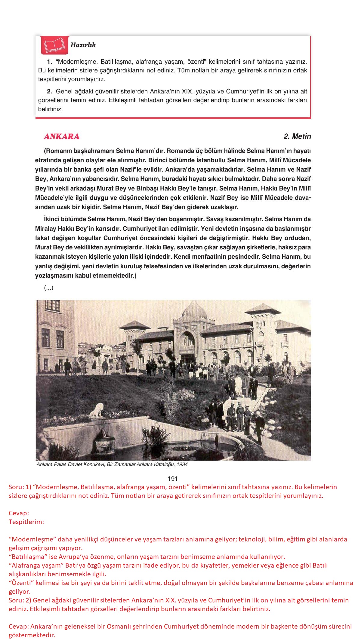 11. Sınıf Gizem Yayınları Türk Dili Ve Edebiyatı Ders Kitabı Sayfa 191 Cevapları