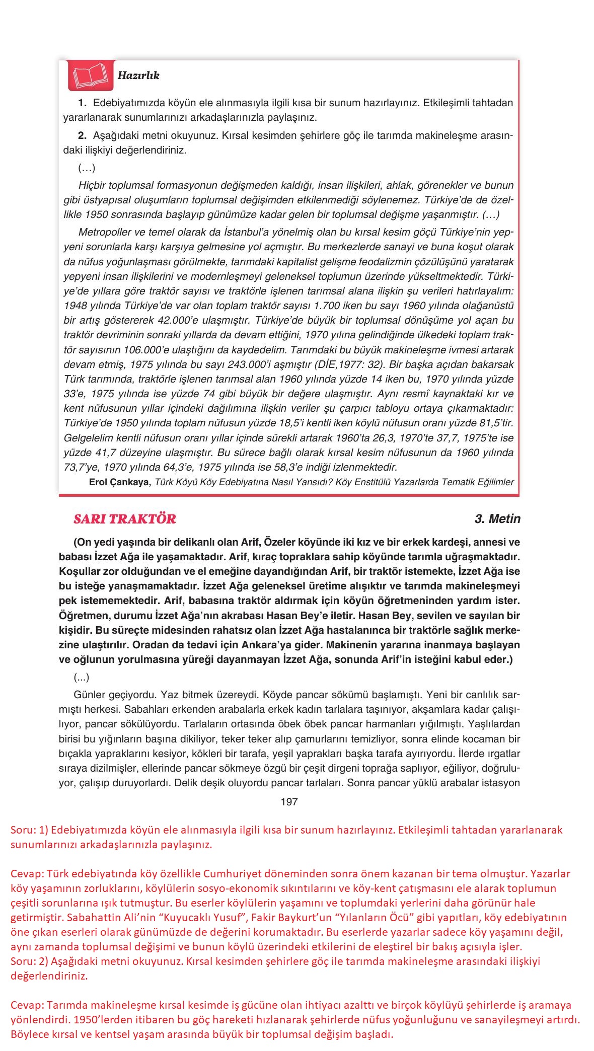 11. Sınıf Gizem Yayınları Türk Dili Ve Edebiyatı Ders Kitabı Sayfa 197 Cevapları
