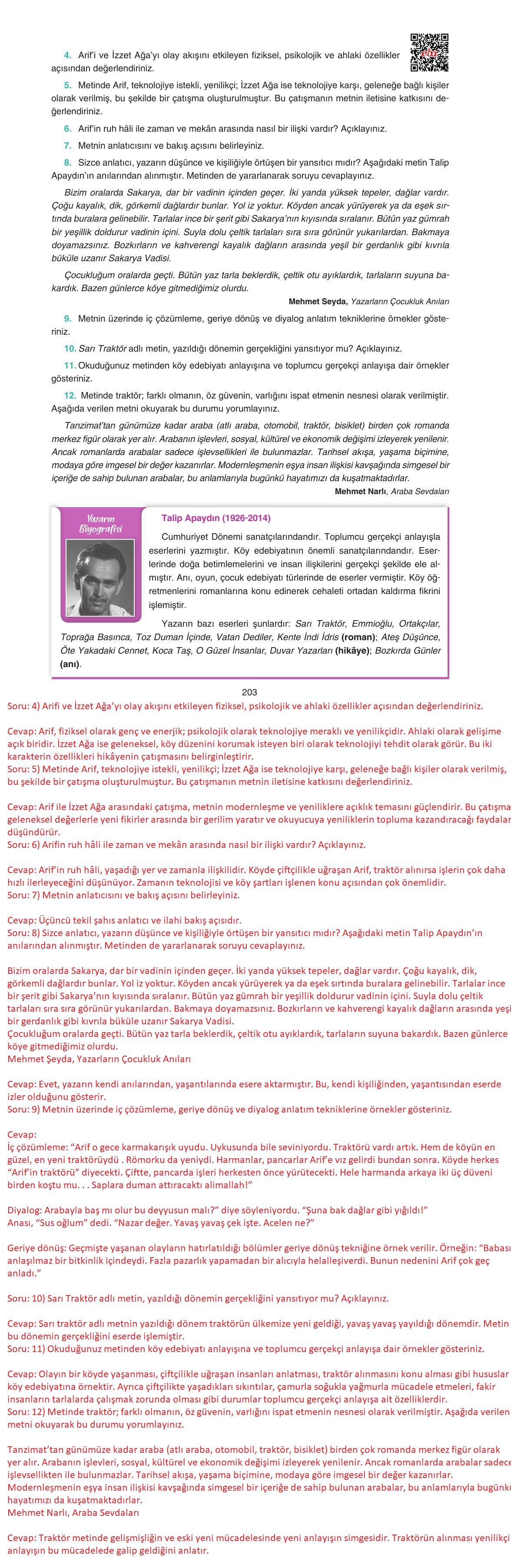 11. Sınıf Gizem Yayınları Türk Dili Ve Edebiyatı Ders Kitabı Sayfa 203 Cevapları