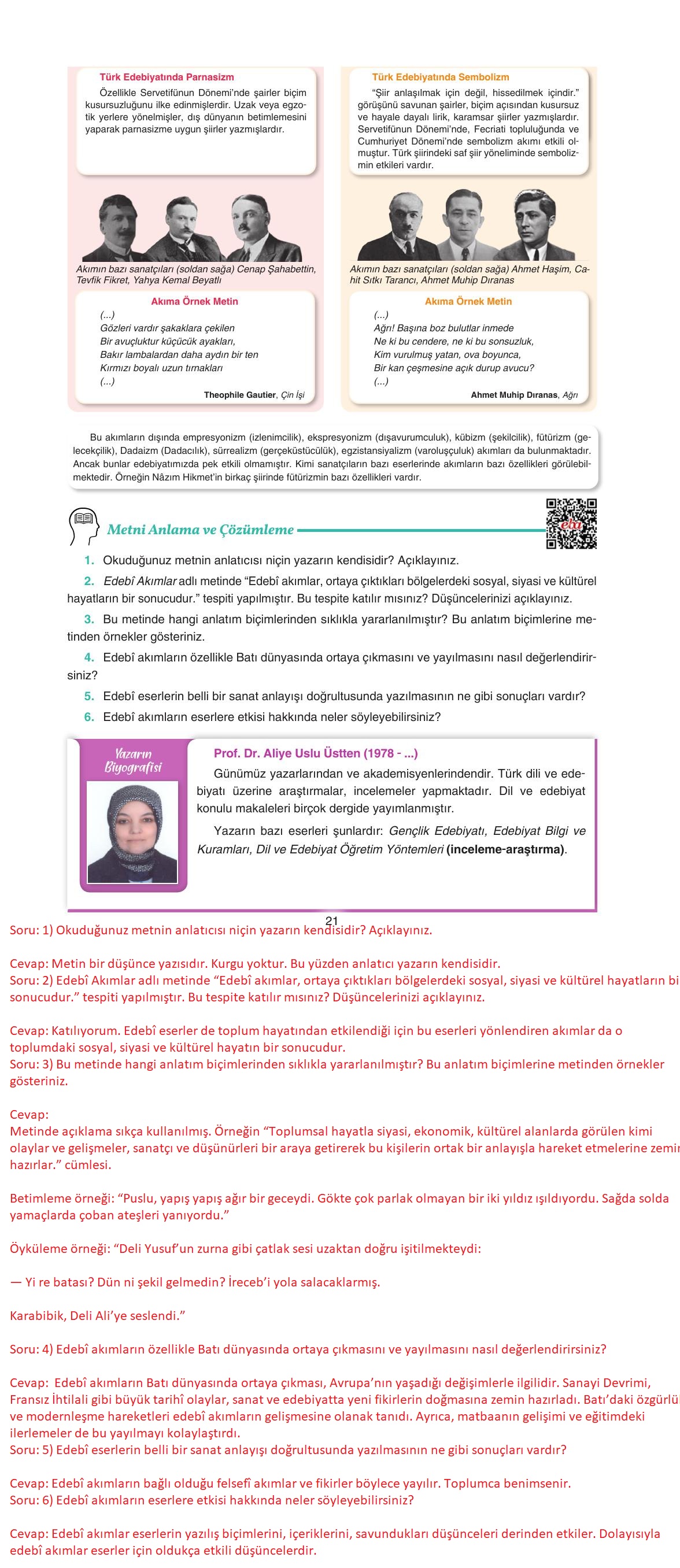 11. Sınıf Gizem Yayınları Türk Dili Ve Edebiyatı Ders Kitabı Sayfa 21 Cevapları