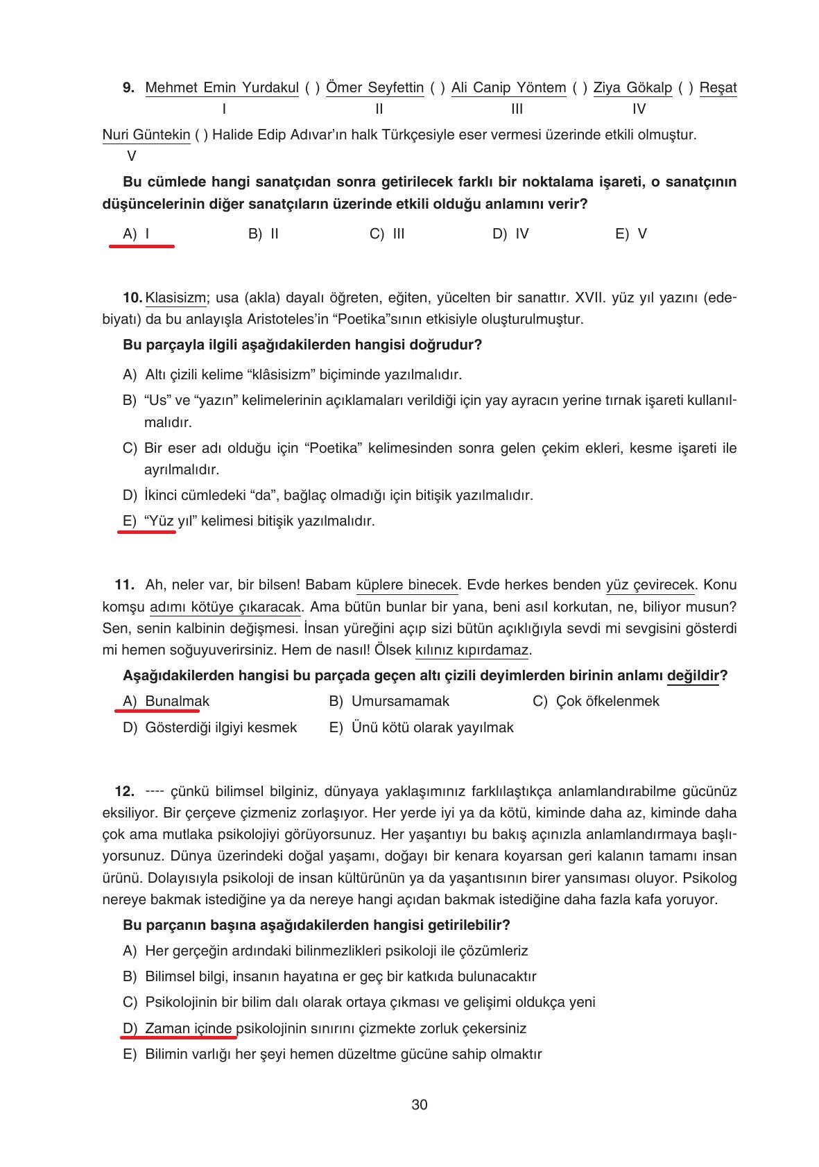 11. Sınıf Gizem Yayınları Türk Dili Ve Edebiyatı Ders Kitabı Sayfa 30 Cevapları