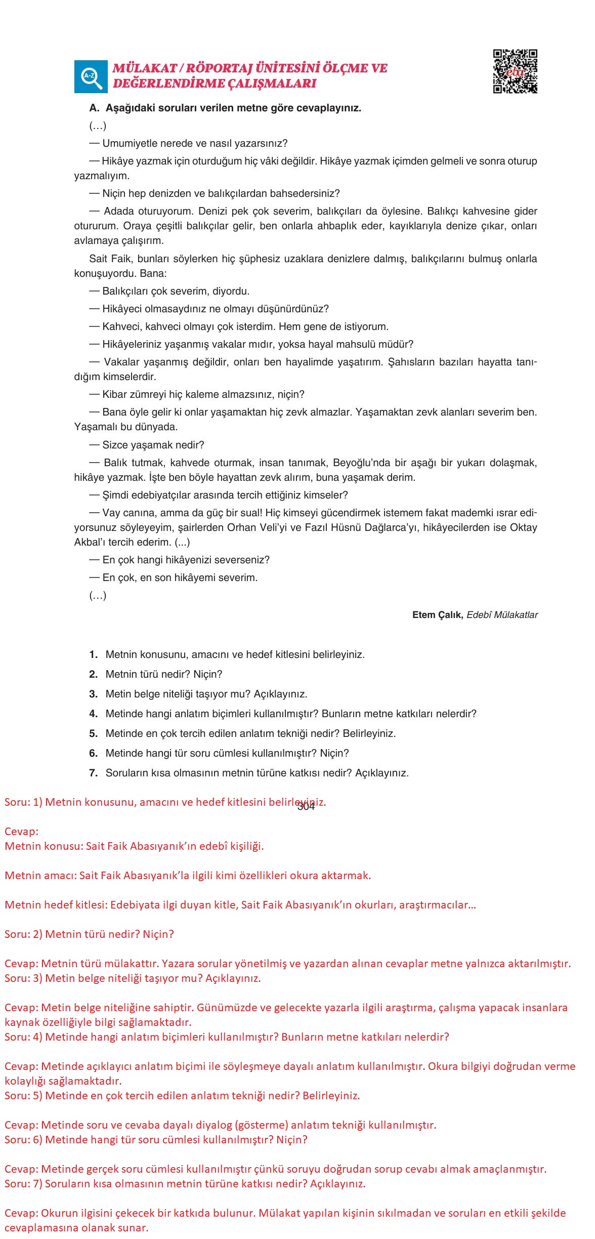 11. Sınıf Gizem Yayınları Türk Dili Ve Edebiyatı Ders Kitabı Sayfa 304 Cevapları 11. Sınıf Gizem Yayınları Türk Dili Ve Edebiyatı Ders Kitabı Sayfa 304 Cevapları