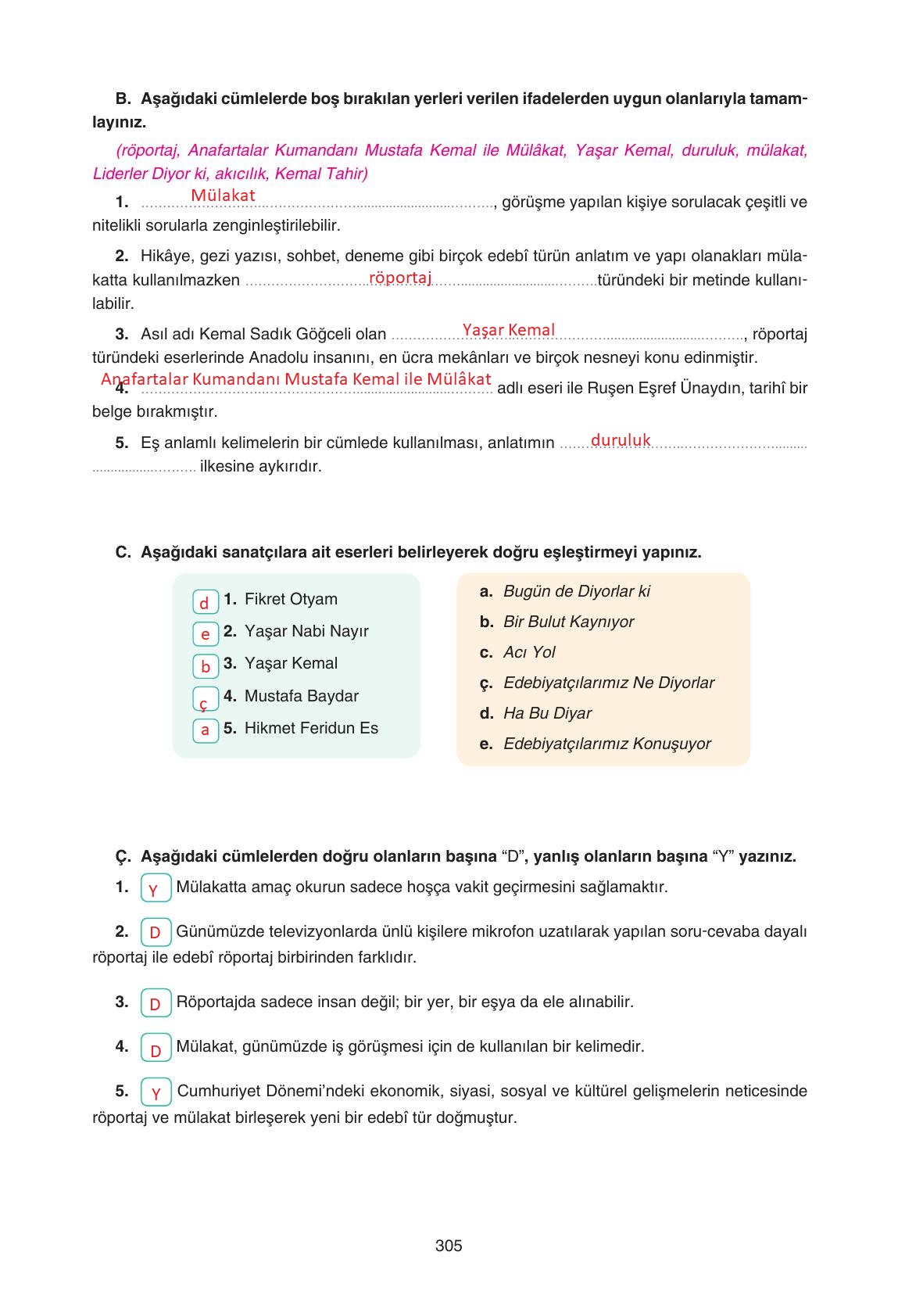 11. Sınıf Gizem Yayınları Türk Dili Ve Edebiyatı Ders Kitabı Sayfa 305 Cevapları 11. Sınıf Gizem Yayınları Türk Dili Ve Edebiyatı Ders Kitabı Sayfa 305 Cevapları