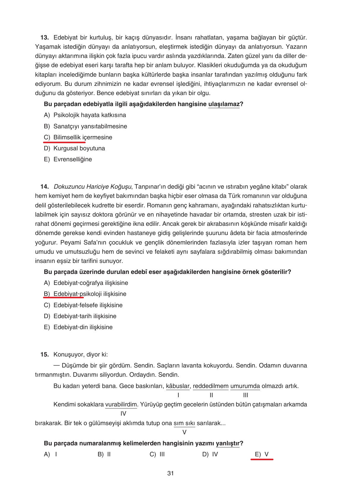 11. Sınıf Gizem Yayınları Türk Dili Ve Edebiyatı Ders Kitabı Sayfa 31 Cevapları