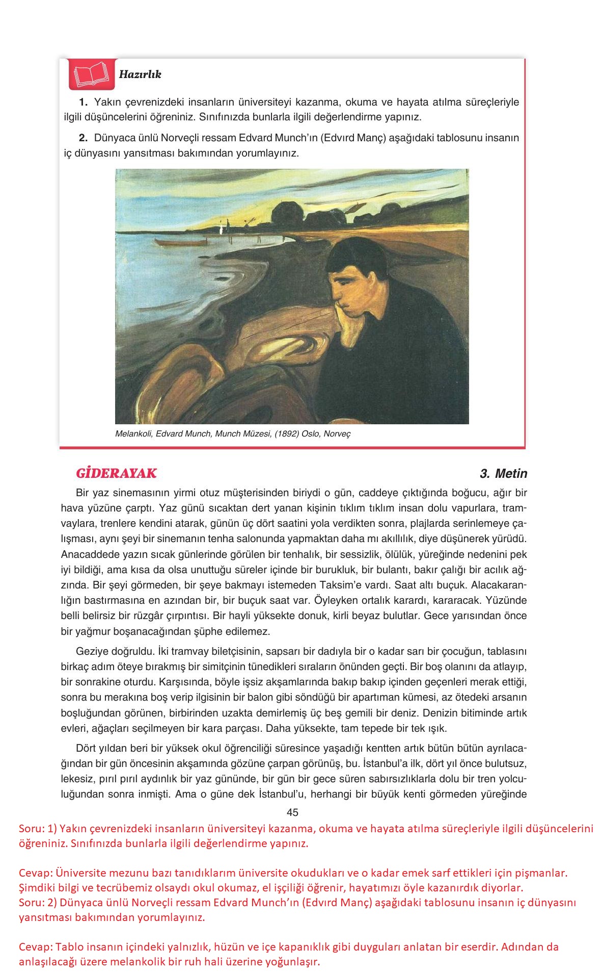 11. Sınıf Gizem Yayınları Türk Dili Ve Edebiyatı Ders Kitabı Sayfa 45 Cevapları