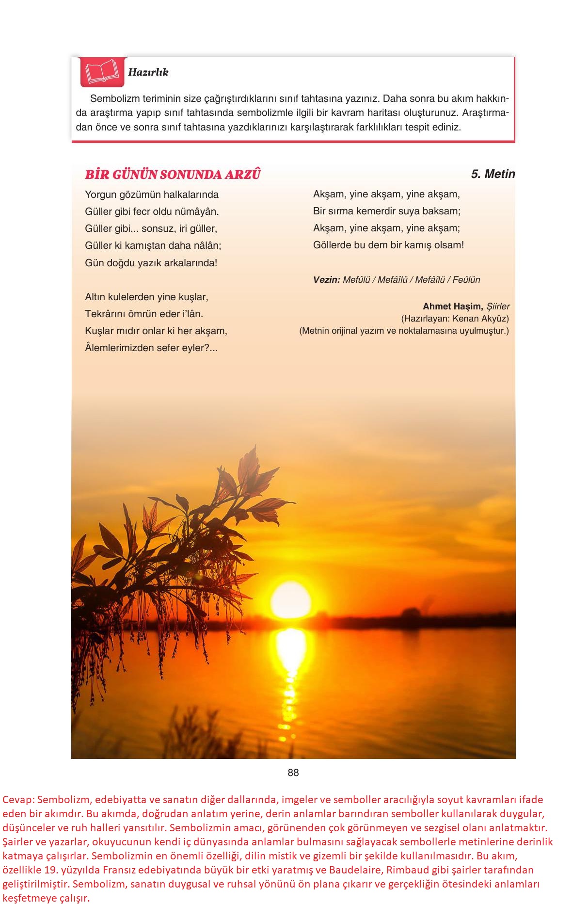 11. Sınıf Gizem Yayınları Türk Dili Ve Edebiyatı Ders Kitabı Sayfa 88 Cevapları