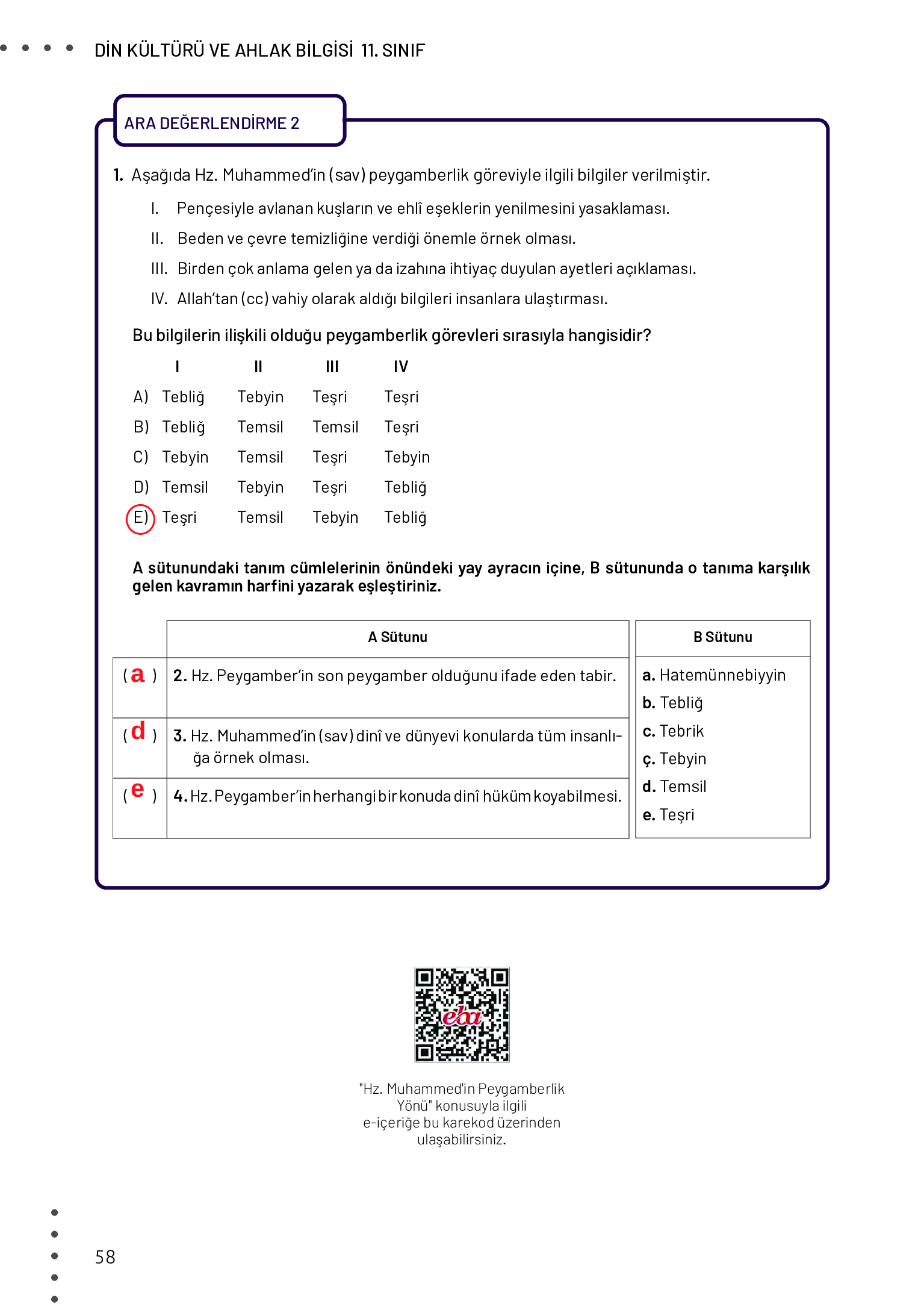 11. Sınıf Meb Yayınları Din Kültürü Ve Ahlak Bilgisi Ders Kitabı Sayfa 58 Cevapları 11. Sınıf Meb Yayınları Din Kültürü Ve Ahlak Bilgisi Ders Kitabı Sayfa 58 Cevapları