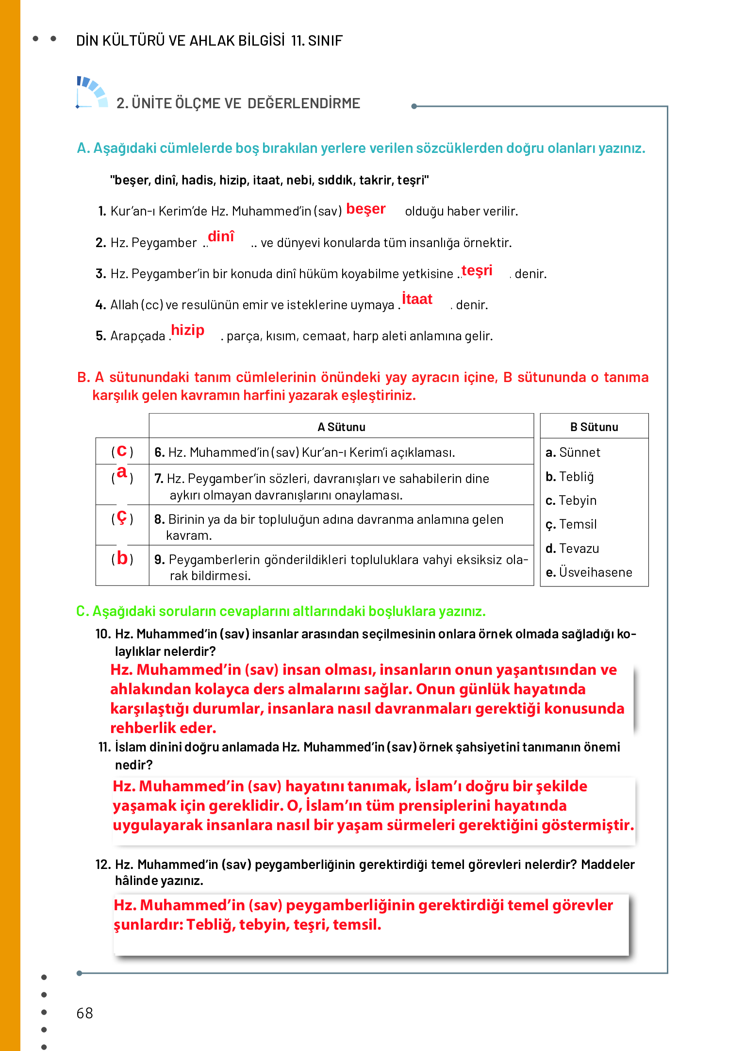 11. Sınıf Meb Yayınları Din Kültürü Ve Ahlak Bilgisi Ders Kitabı Sayfa 68 Cevapları 11. Sınıf Meb Yayınları Din Kültürü Ve Ahlak Bilgisi Ders Kitabı Sayfa 68 Cevapları