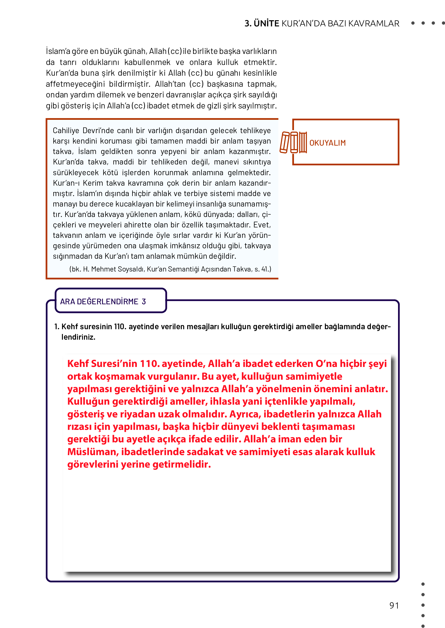 11. Sınıf Meb Yayınları Din Kültürü Ve Ahlak Bilgisi Ders Kitabı Sayfa 91 Cevapları