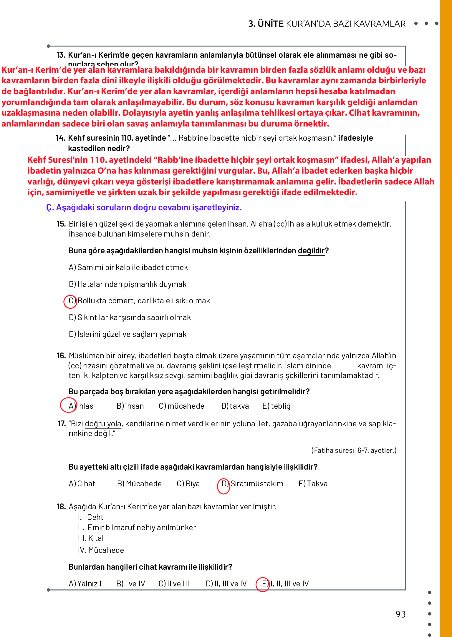 11. Sınıf Meb Yayınları Din Kültürü Ve Ahlak Bilgisi Ders Kitabı Sayfa 93 Cevapları 11. Sınıf Meb Yayınları Din Kültürü Ve Ahlak Bilgisi Ders Kitabı Sayfa 93 Cevapları