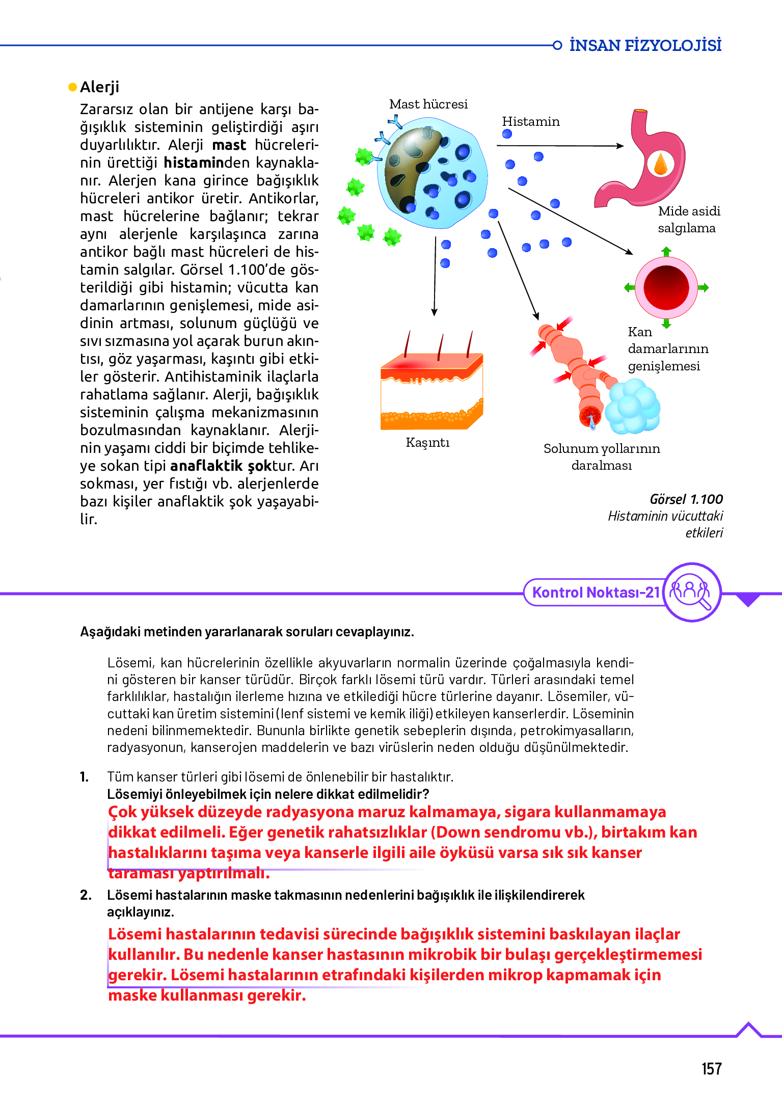 11. Sınıf Meb Yayınları Fen Lisesi Biyoloji Ders Kitabı Sayfa 157 Cevapları