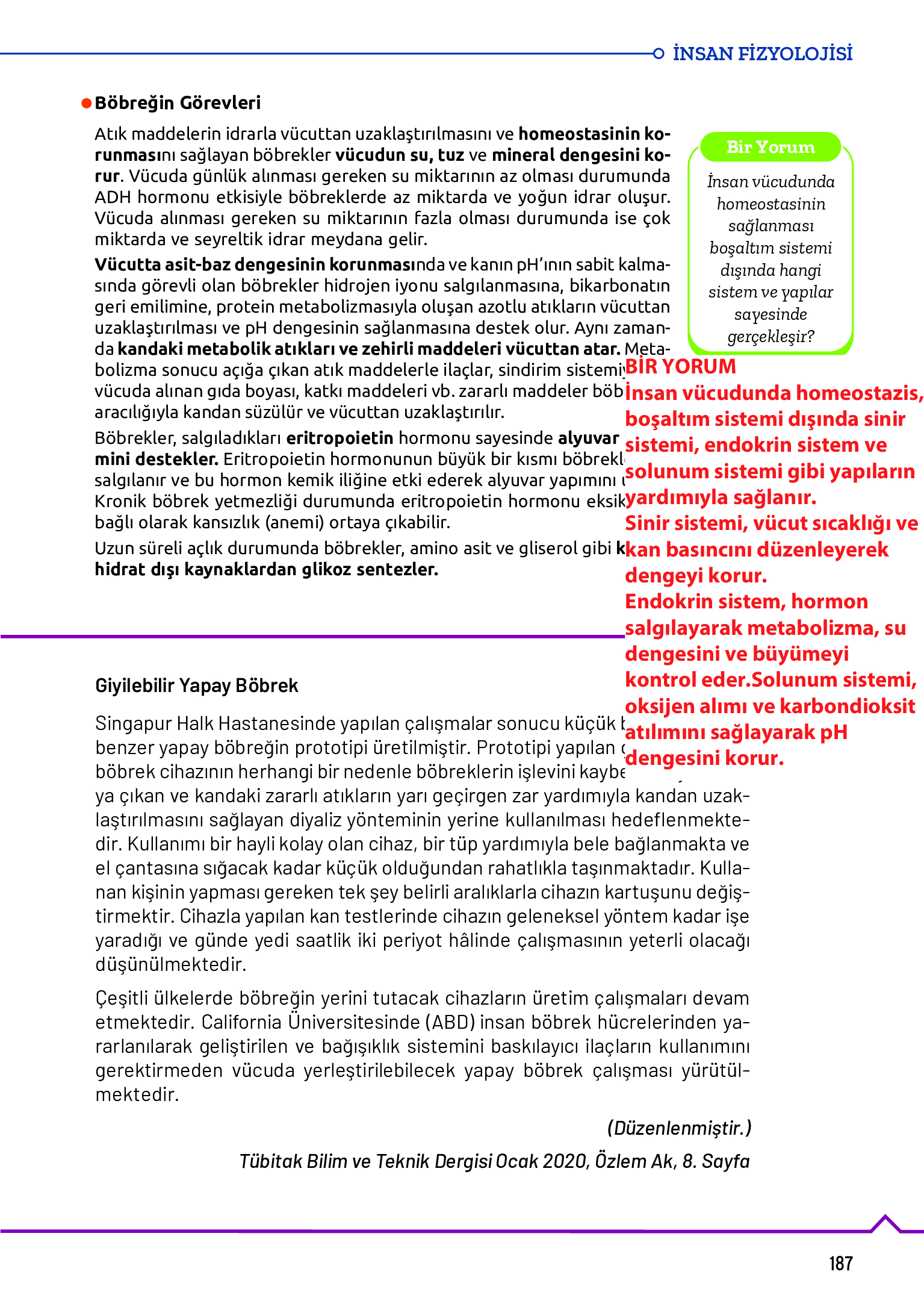 11. Sınıf Meb Yayınları Fen Lisesi Biyoloji Ders Kitabı Sayfa 187 Cevapları