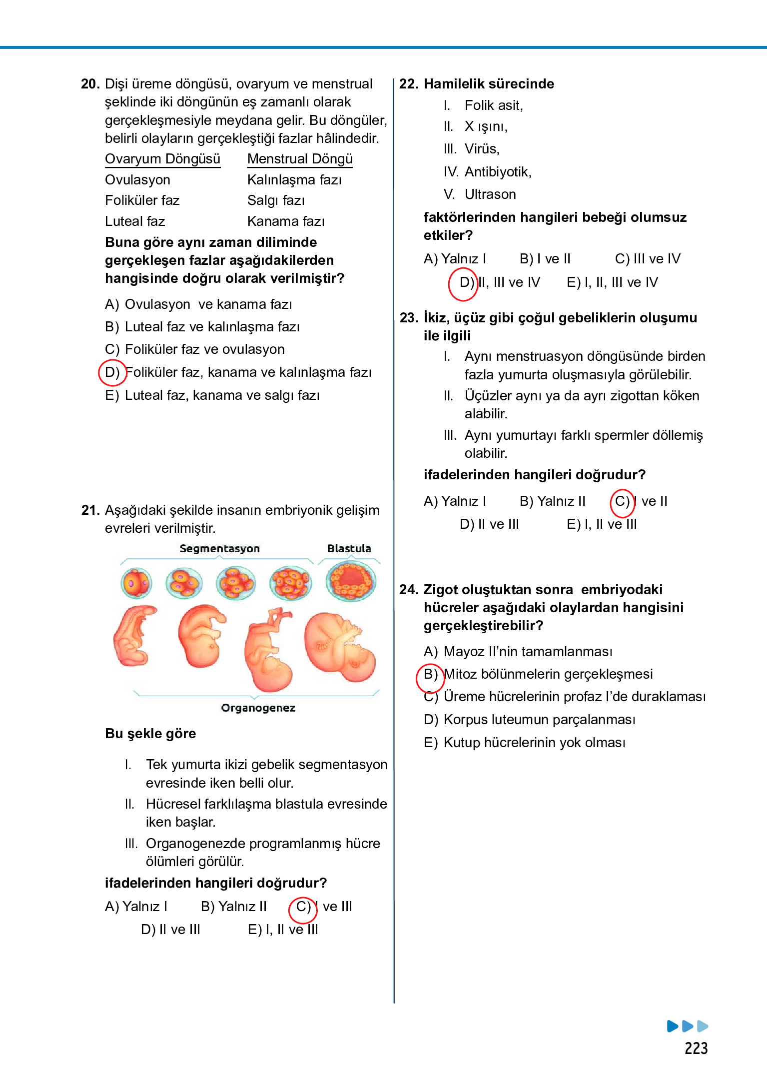 11. Sınıf Meb Yayınları Fen Lisesi Biyoloji Ders Kitabı Sayfa 223 Cevapları