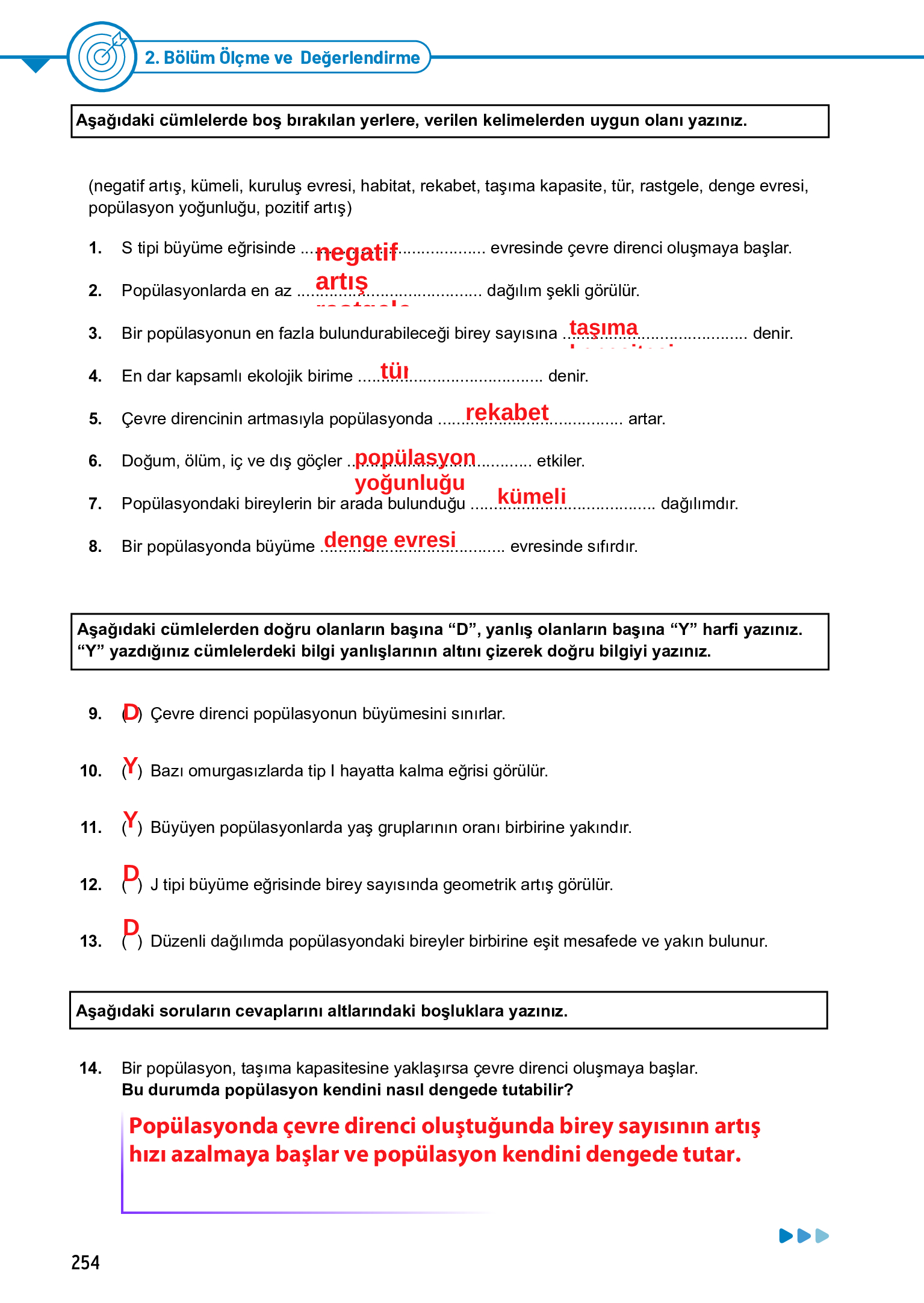 11. Sınıf Meb Yayınları Fen Lisesi Biyoloji Ders Kitabı Sayfa 254 Cevapları