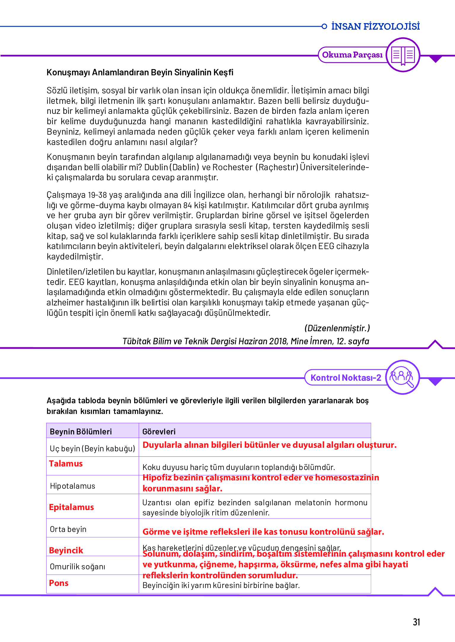 11. Sınıf Meb Yayınları Fen Lisesi Biyoloji Ders Kitabı Sayfa 31 Cevapları