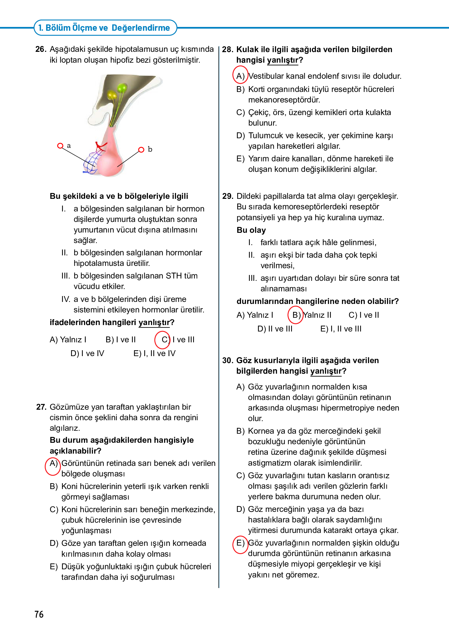 11. Sınıf Meb Yayınları Fen Lisesi Biyoloji Ders Kitabı Sayfa 76 Cevapları