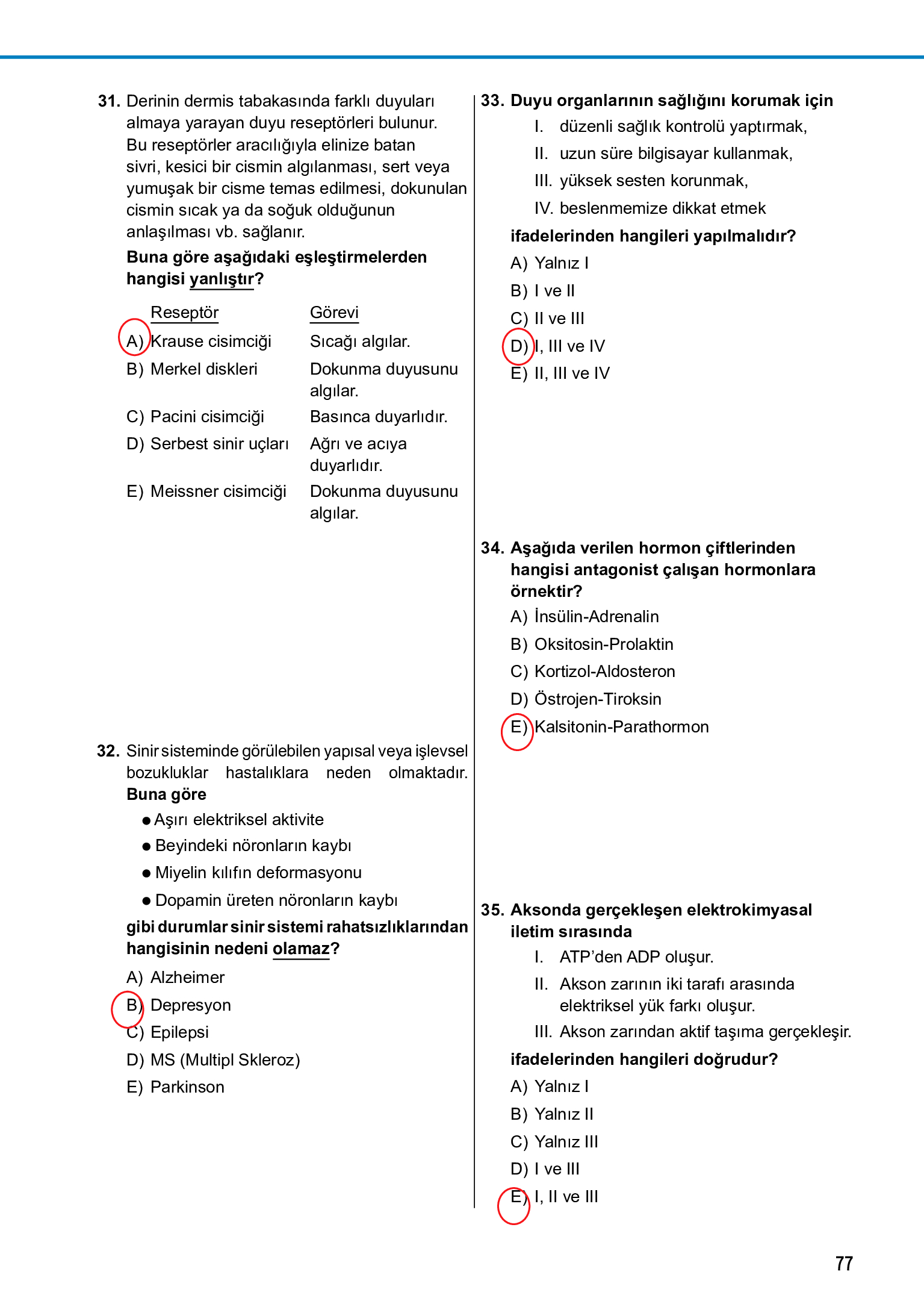 11. Sınıf Meb Yayınları Fen Lisesi Biyoloji Ders Kitabı Sayfa 77 Cevapları