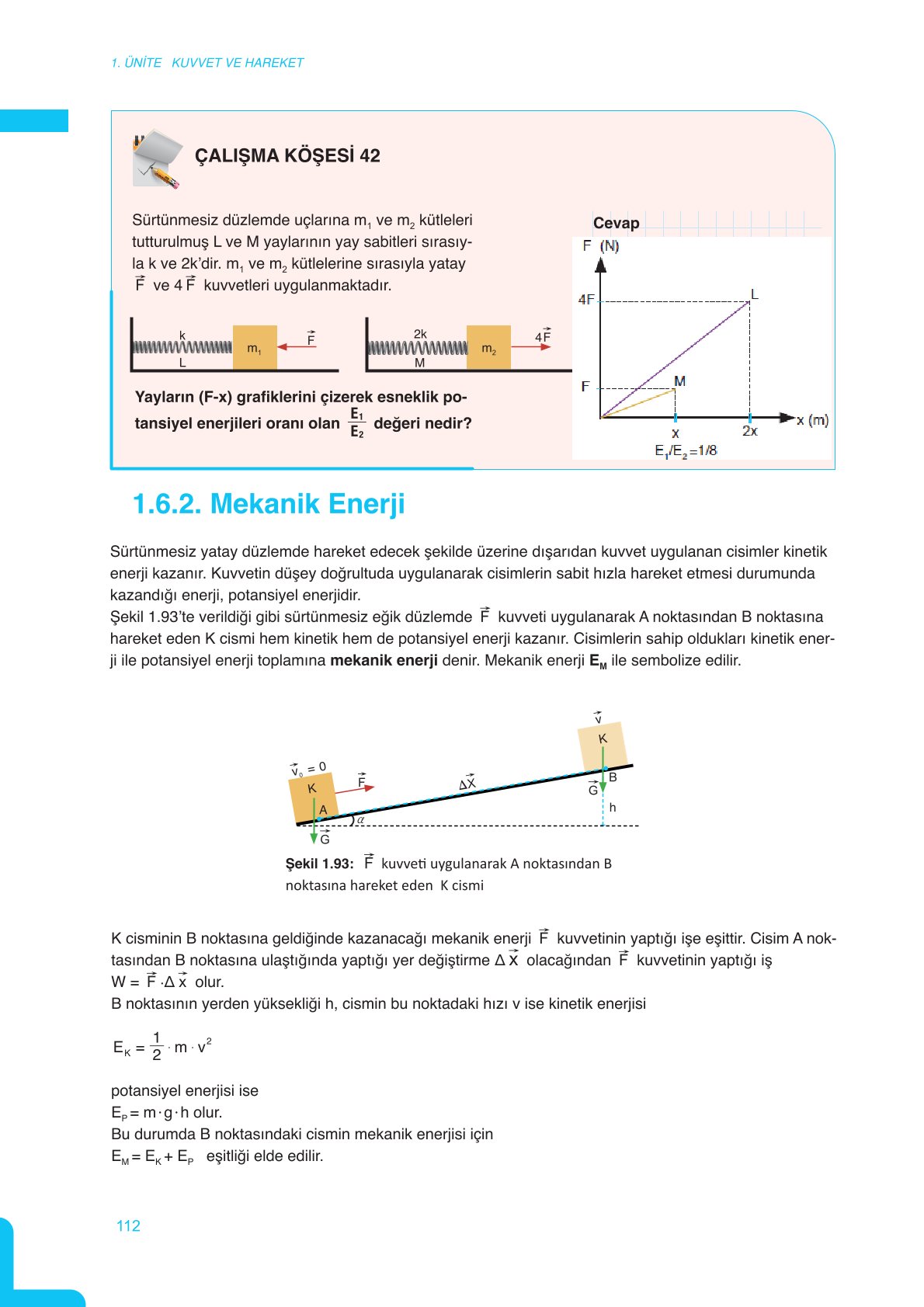 11. Sınıf Meb Yayınları Fen Lisesi Fizik Ders Kitabı Sayfa 112 Cevapları