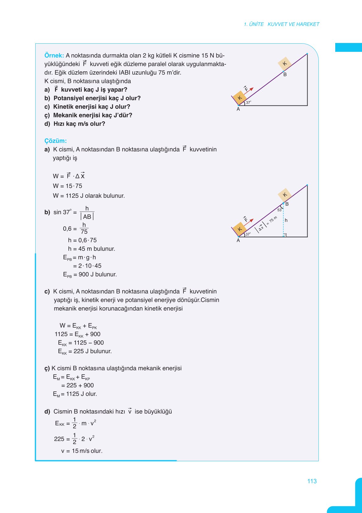 11. Sınıf Meb Yayınları Fen Lisesi Fizik Ders Kitabı Sayfa 113 Cevapları