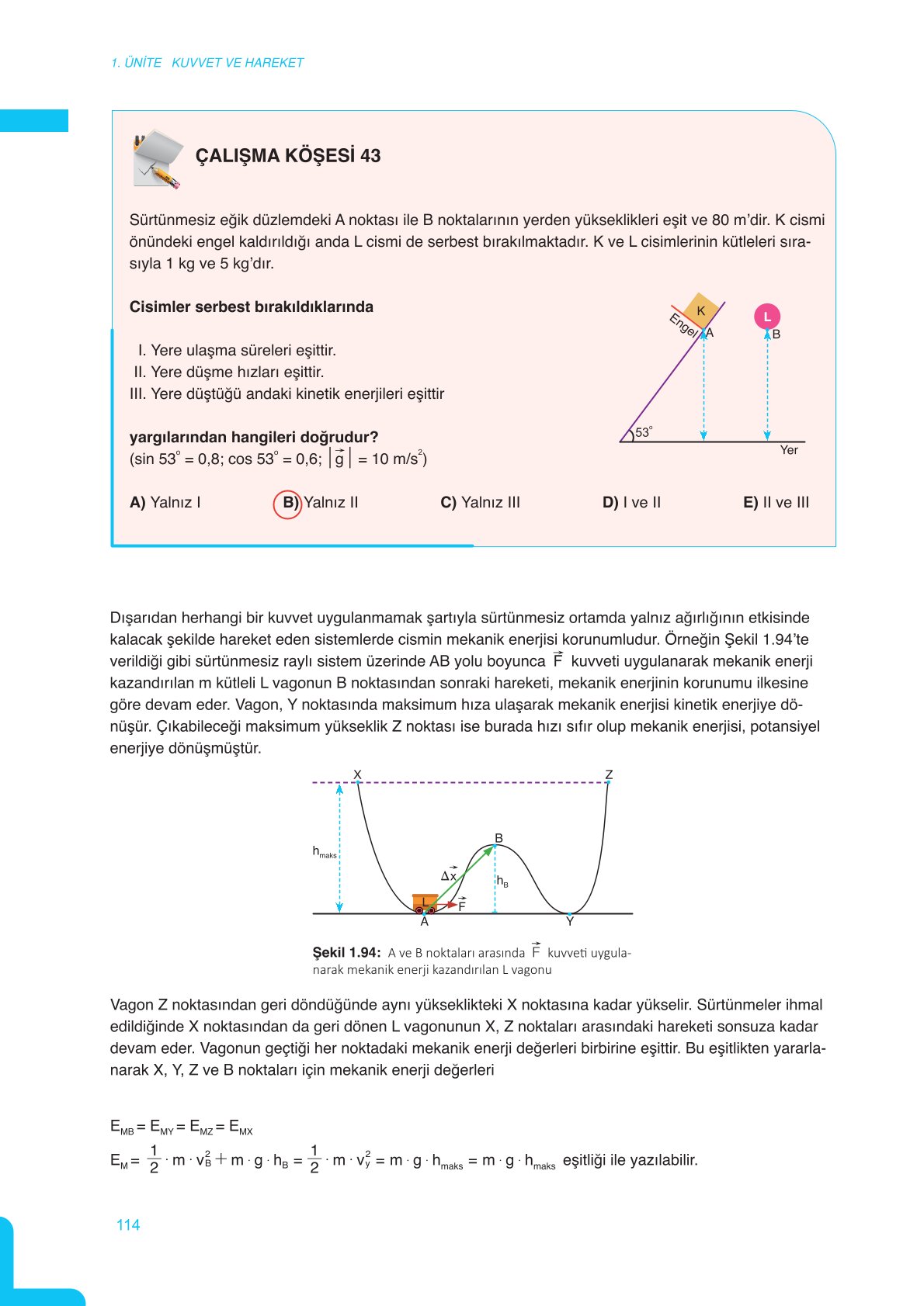11. Sınıf Meb Yayınları Fen Lisesi Fizik Ders Kitabı Sayfa 114 Cevapları