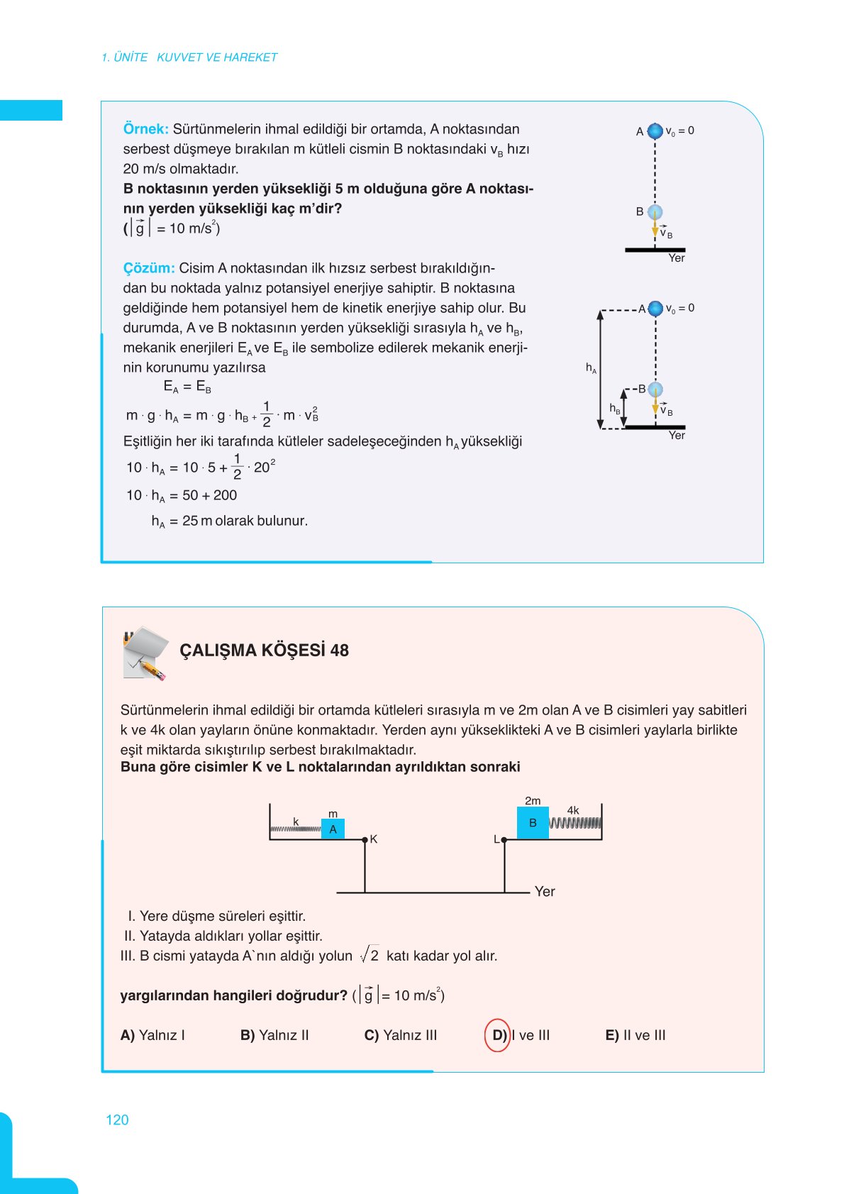 11. Sınıf Meb Yayınları Fen Lisesi Fizik Ders Kitabı Sayfa 120 Cevapları