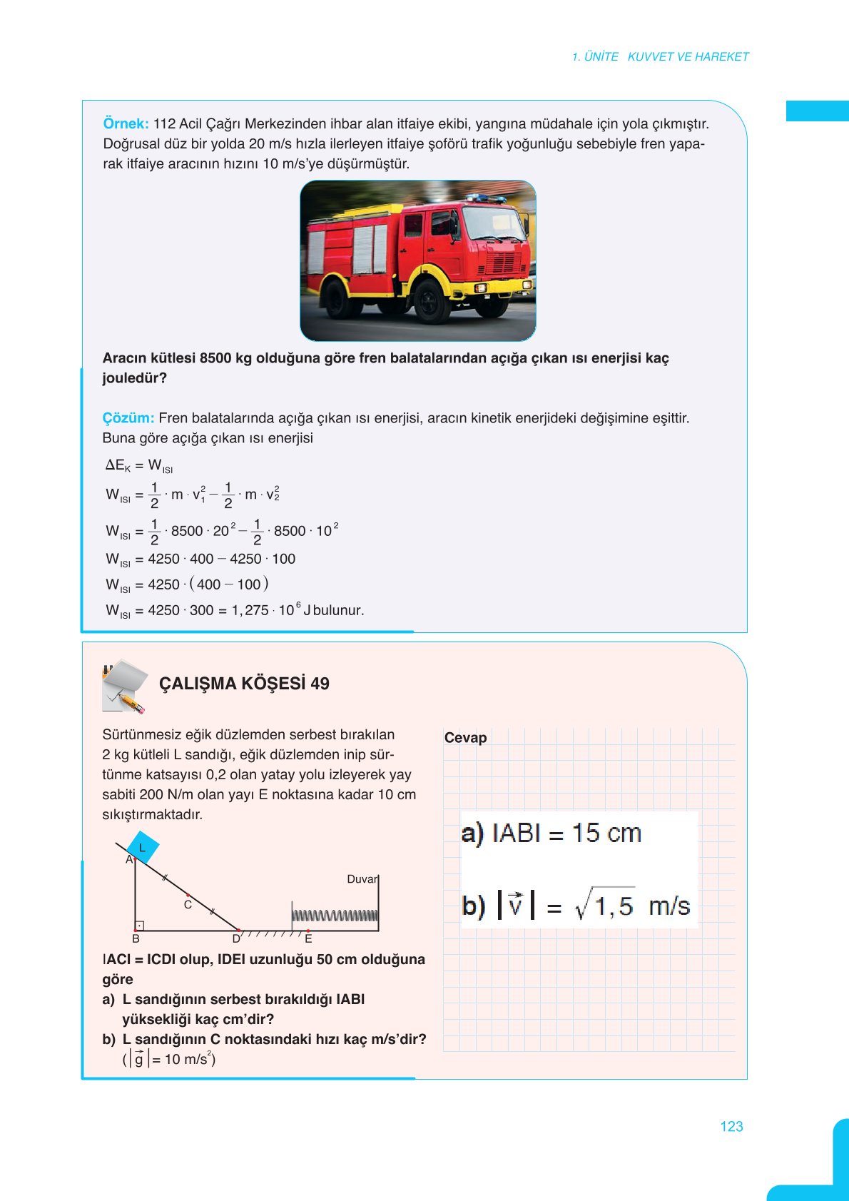 11. Sınıf Meb Yayınları Fen Lisesi Fizik Ders Kitabı Sayfa 123 Cevapları
