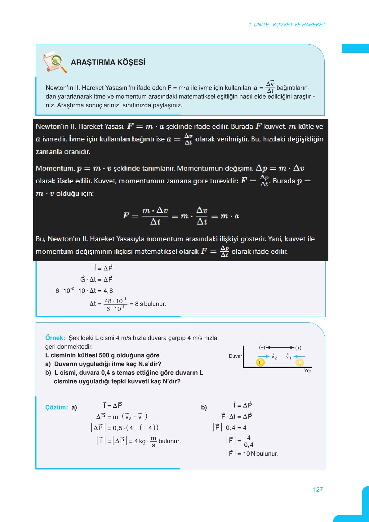 11. Sınıf Meb Yayınları Fen Lisesi Fizik Ders Kitabı Sayfa 127 Cevapları