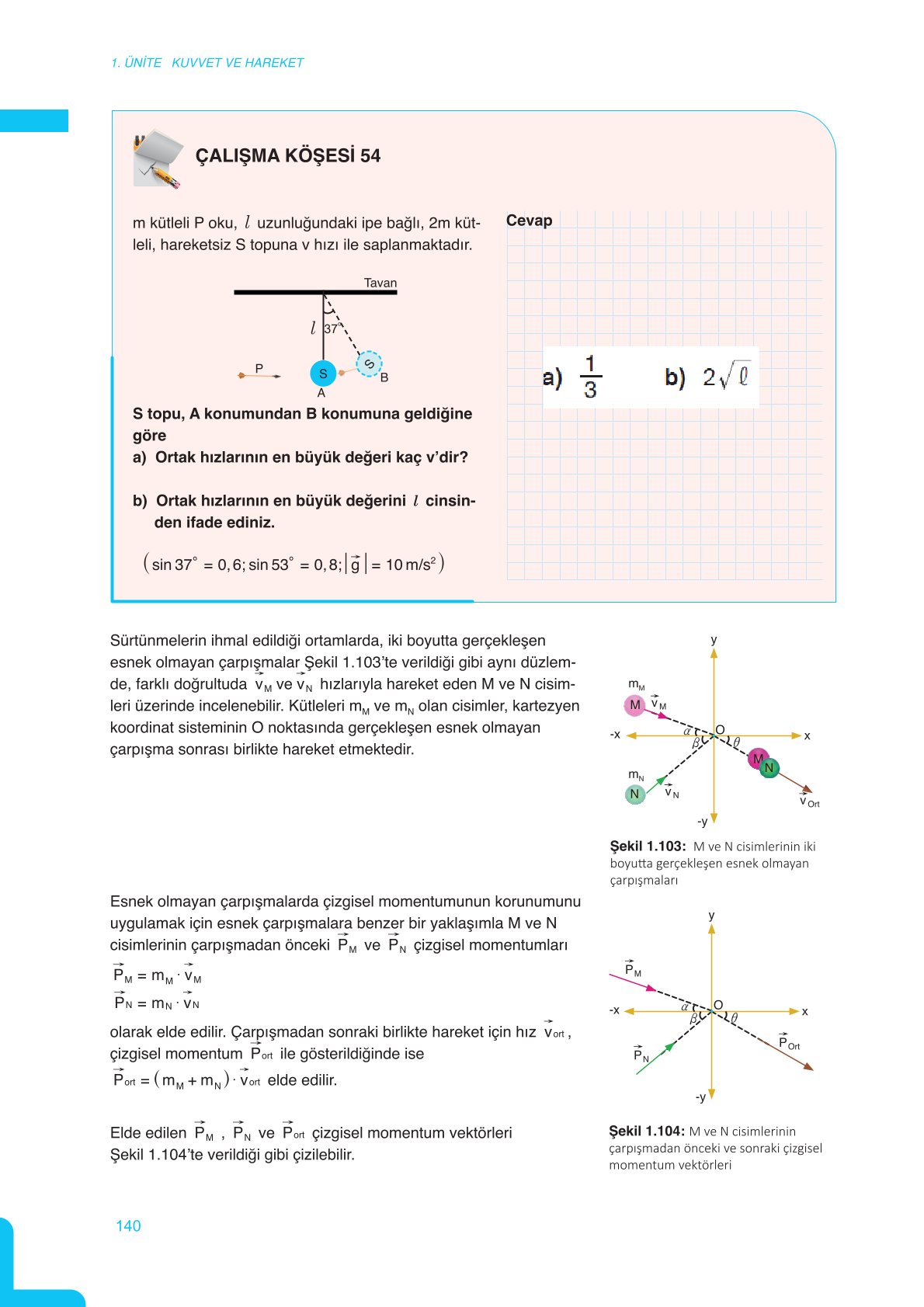 11. Sınıf Meb Yayınları Fen Lisesi Fizik Ders Kitabı Sayfa 140 Cevapları