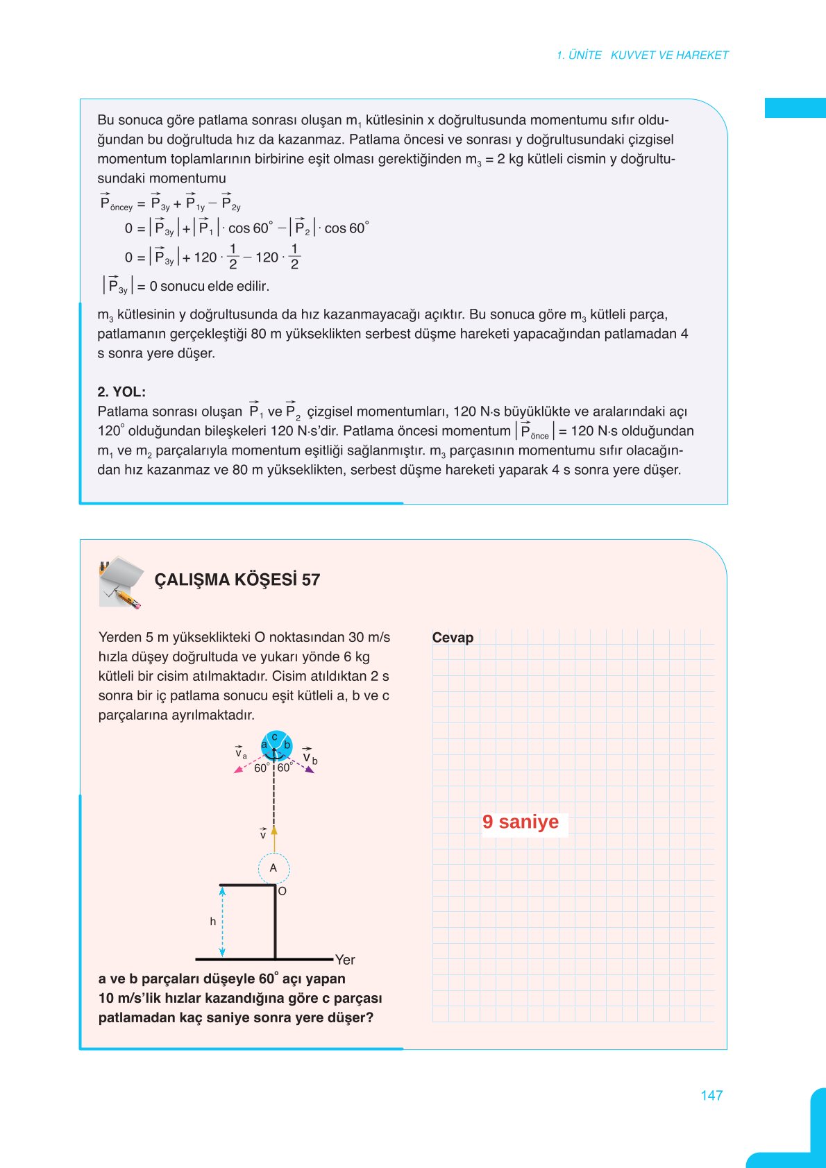 11. Sınıf Meb Yayınları Fen Lisesi Fizik Ders Kitabı Sayfa 147 Cevapları