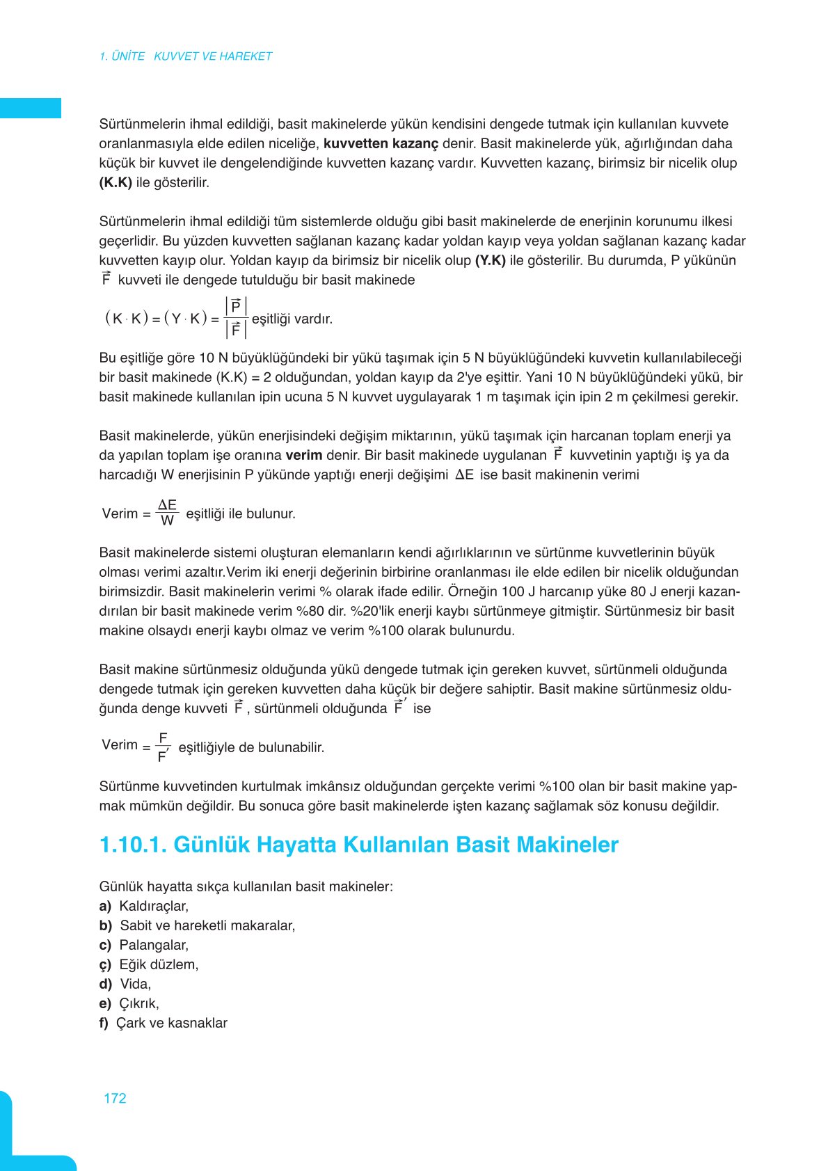 11. Sınıf Meb Yayınları Fen Lisesi Fizik Ders Kitabı Sayfa 172 Cevapları