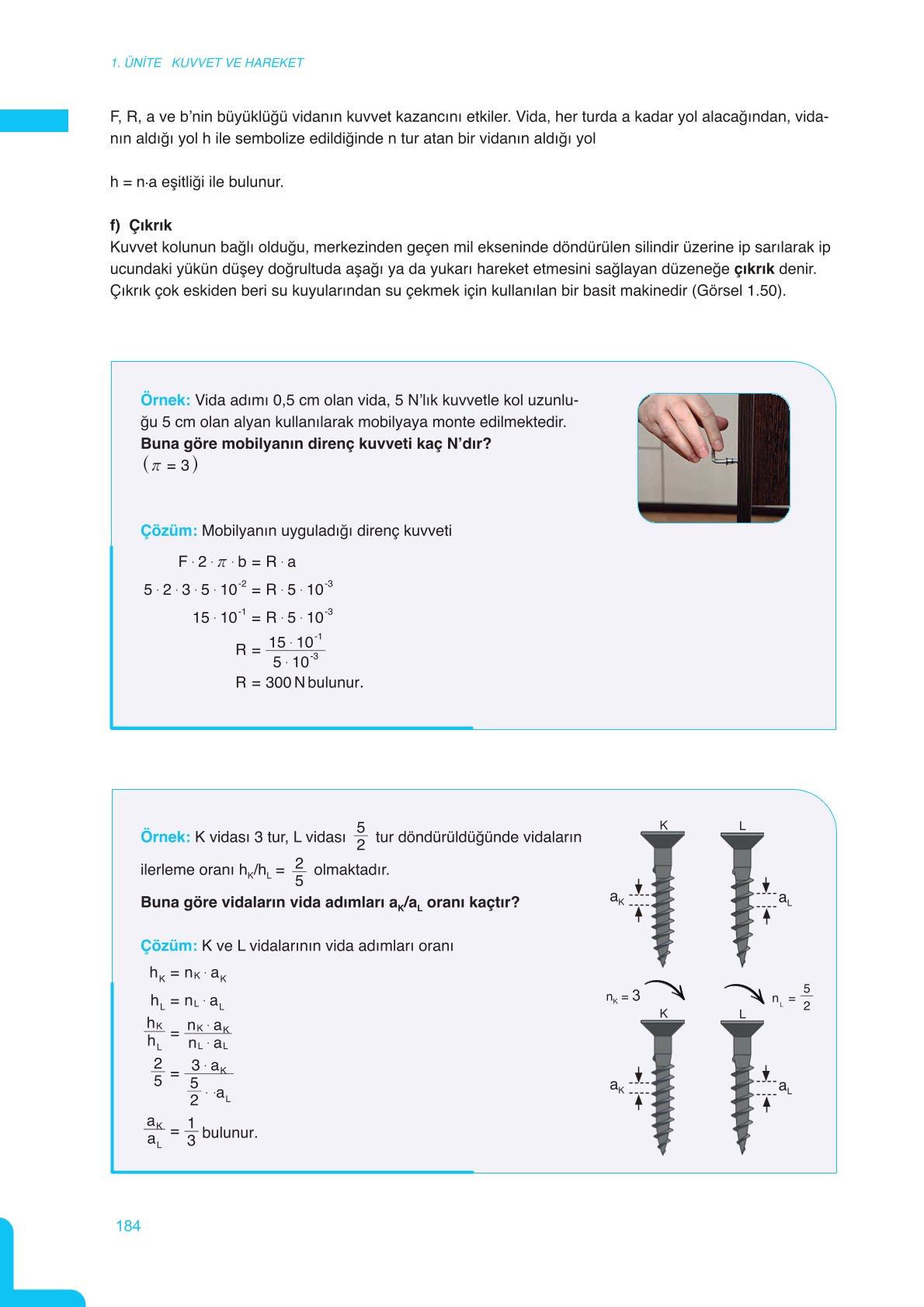 11. Sınıf Meb Yayınları Fen Lisesi Fizik Ders Kitabı Sayfa 184 Cevapları