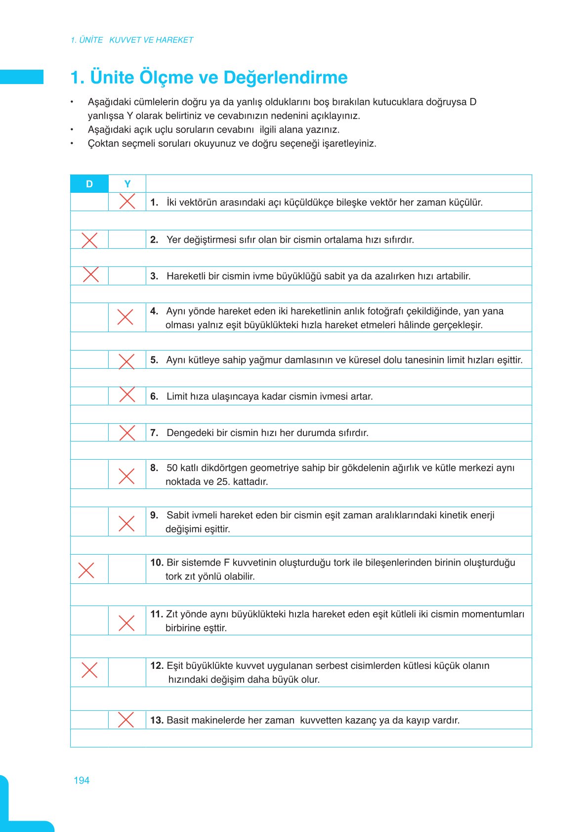 11. Sınıf Meb Yayınları Fen Lisesi Fizik Ders Kitabı Sayfa 194 Cevapları