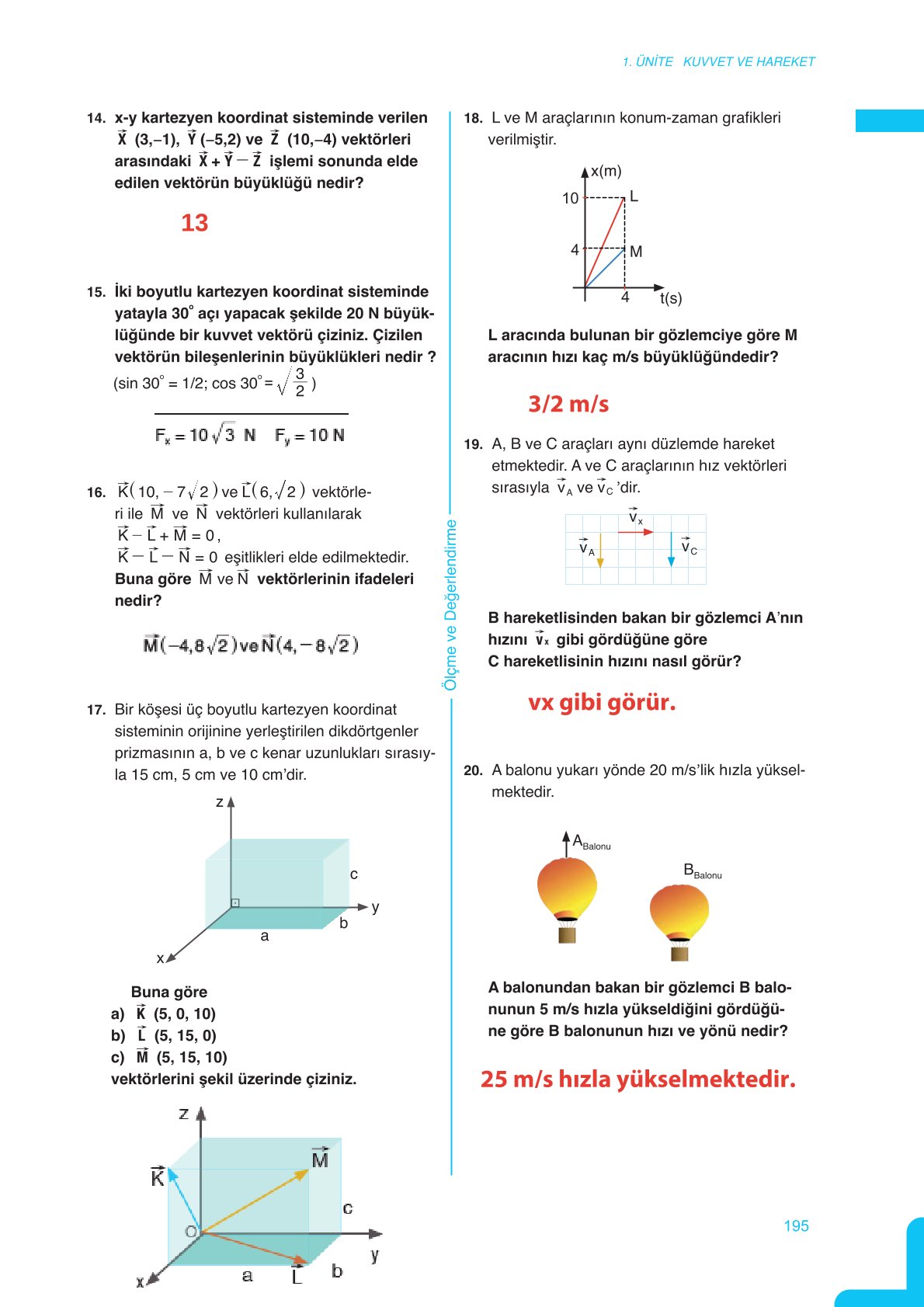 11. Sınıf Meb Yayınları Fen Lisesi Fizik Ders Kitabı Sayfa 195 Cevapları