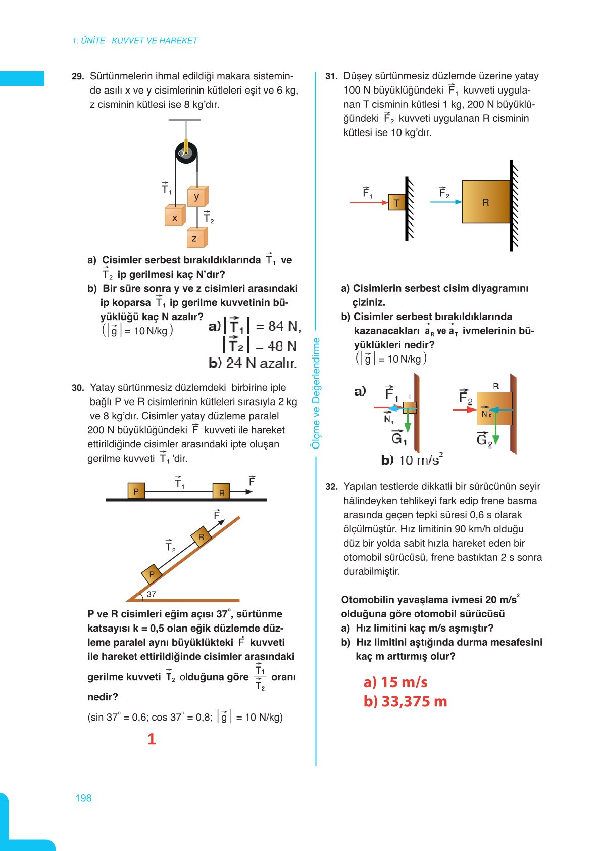 11. Sınıf Meb Yayınları Fen Lisesi Fizik Ders Kitabı Sayfa 198 Cevapları