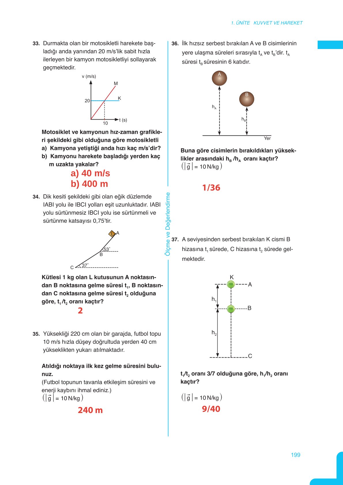 11. Sınıf Meb Yayınları Fen Lisesi Fizik Ders Kitabı Sayfa 199 Cevapları